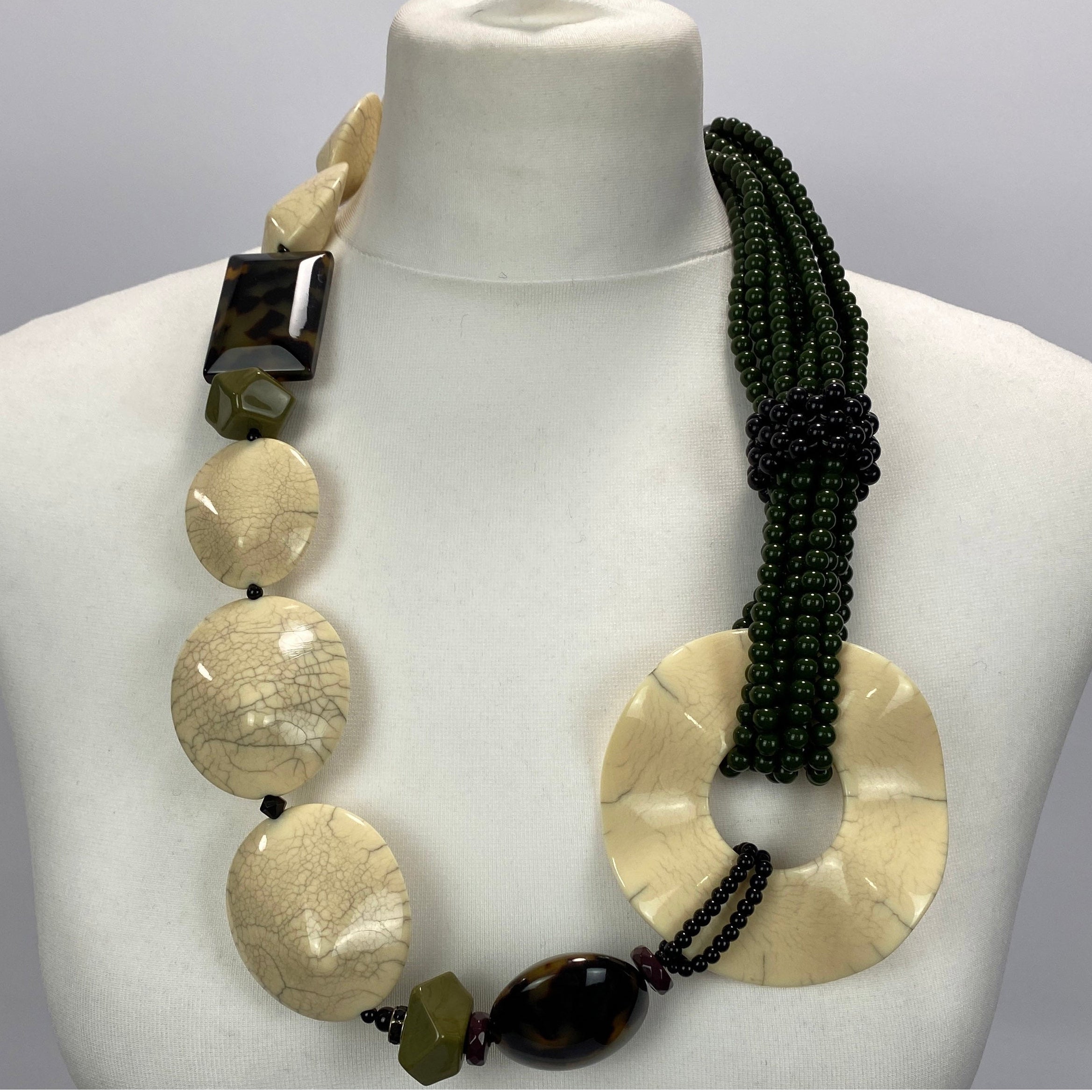 Angela Caputi Cream & Olive Statement Necklace
