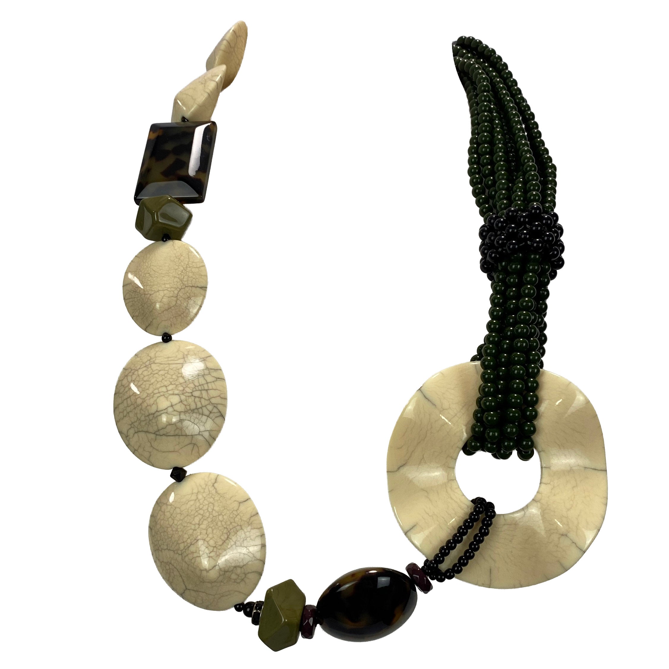 Angela Caputi Cream & Olive Statement Necklace