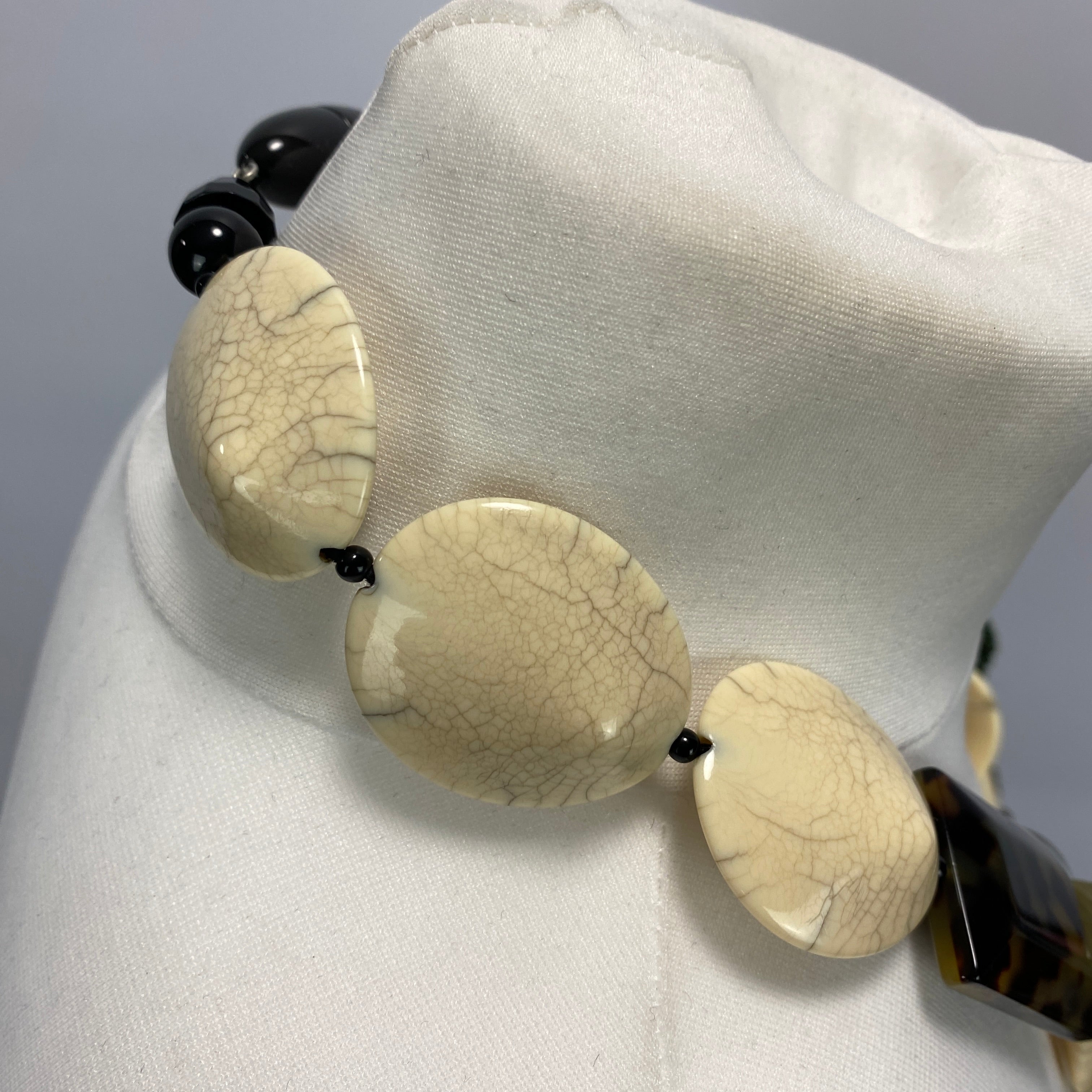 Angela Caputi Cream & Olive Statement Necklace