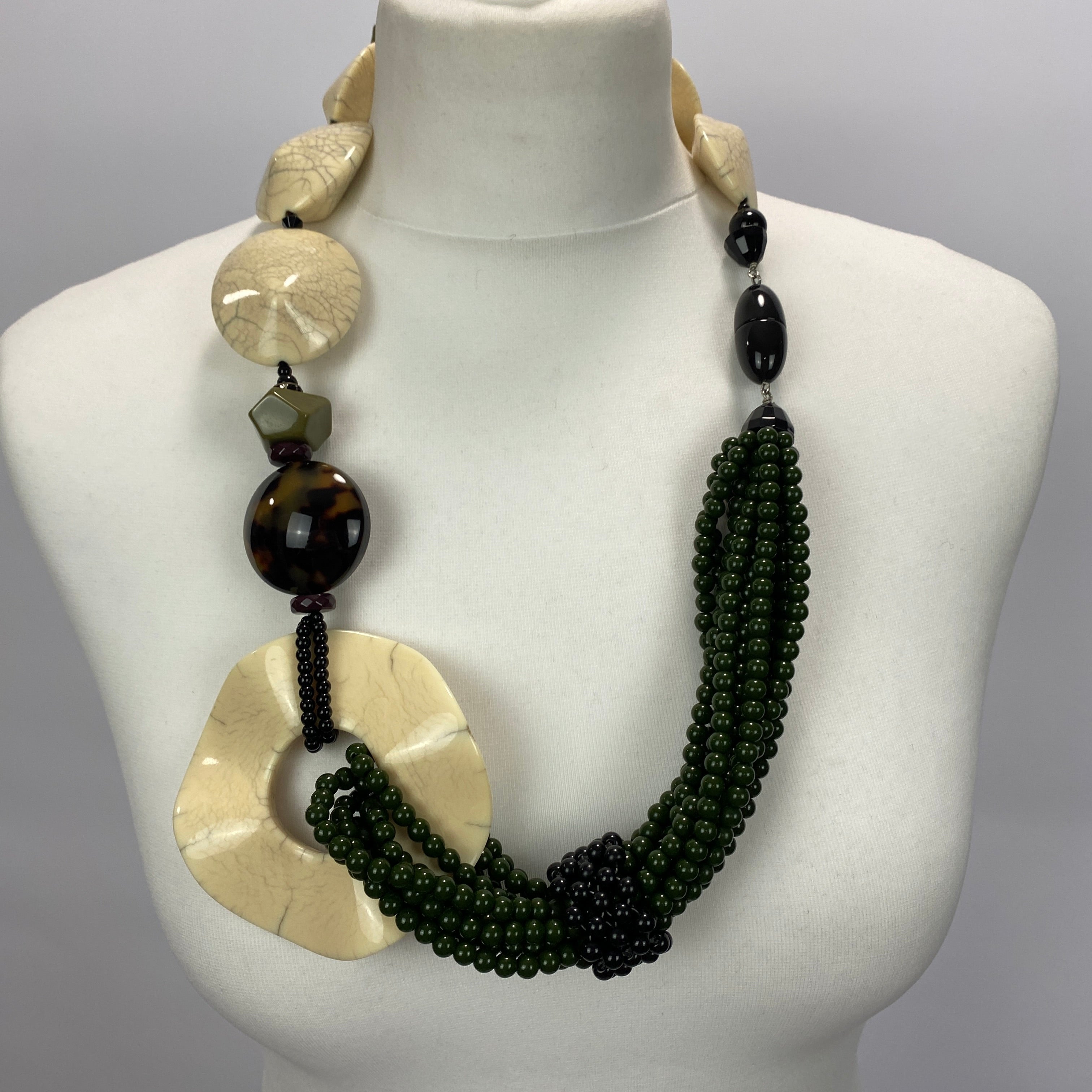 Angela Caputi Cream & Olive Statement Necklace