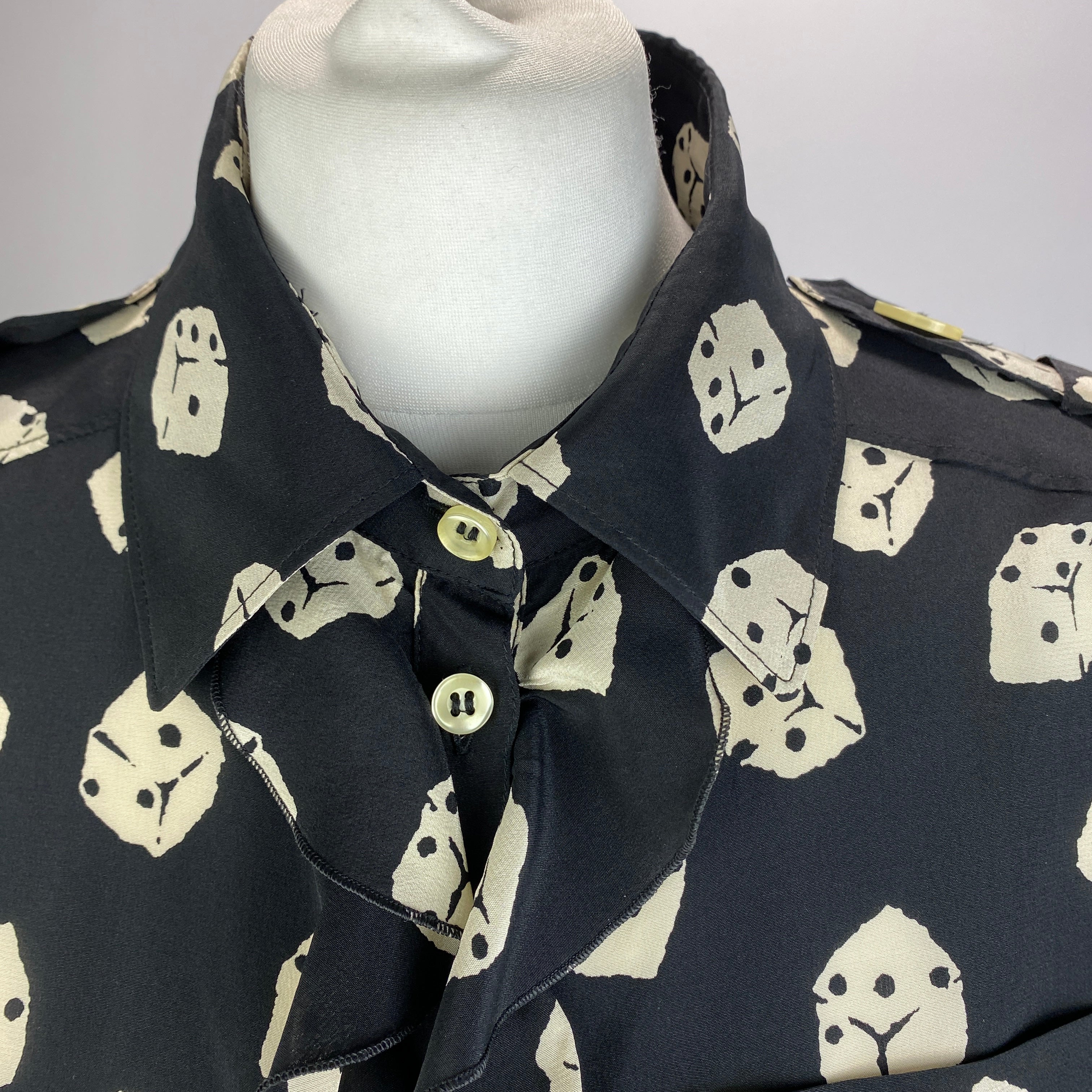 Moschino Black & Cream Dice Print Silk Shirtdress S