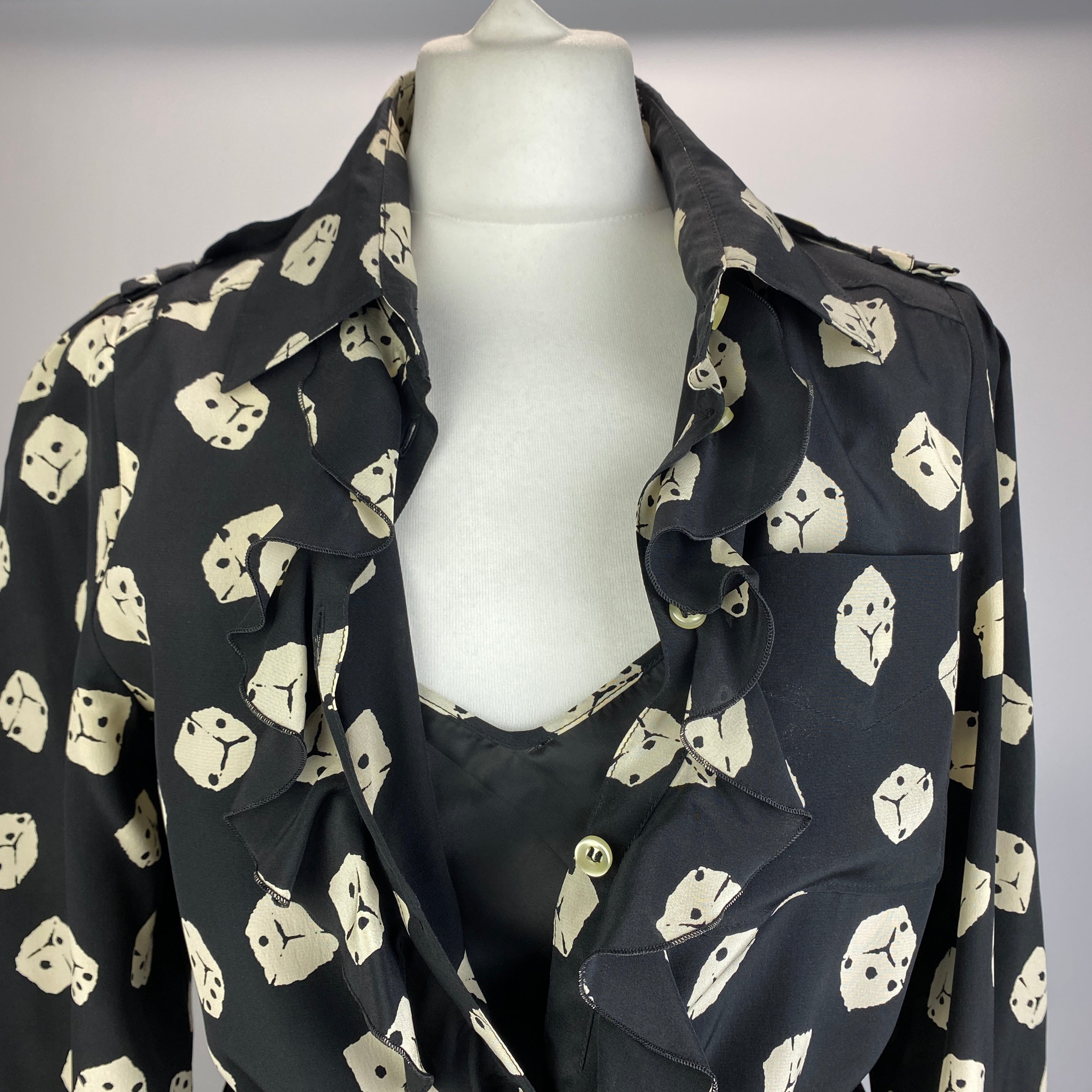 Moschino Black & Cream Dice Print Silk Shirtdress S