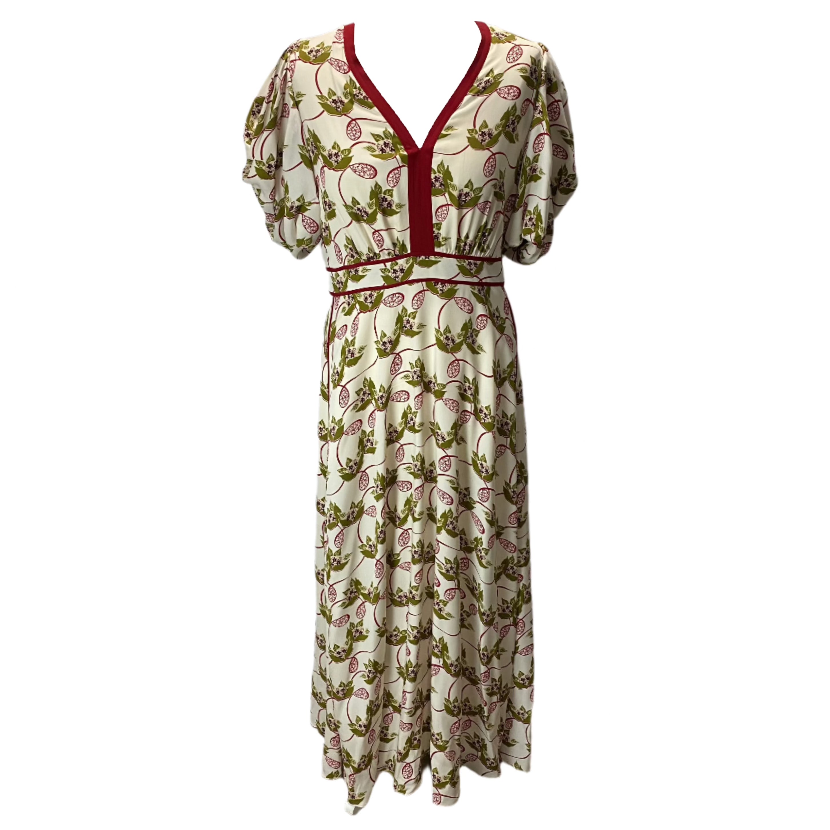 Me&Em Cream & Ruby Leaf Print Silk Maxi Dress M