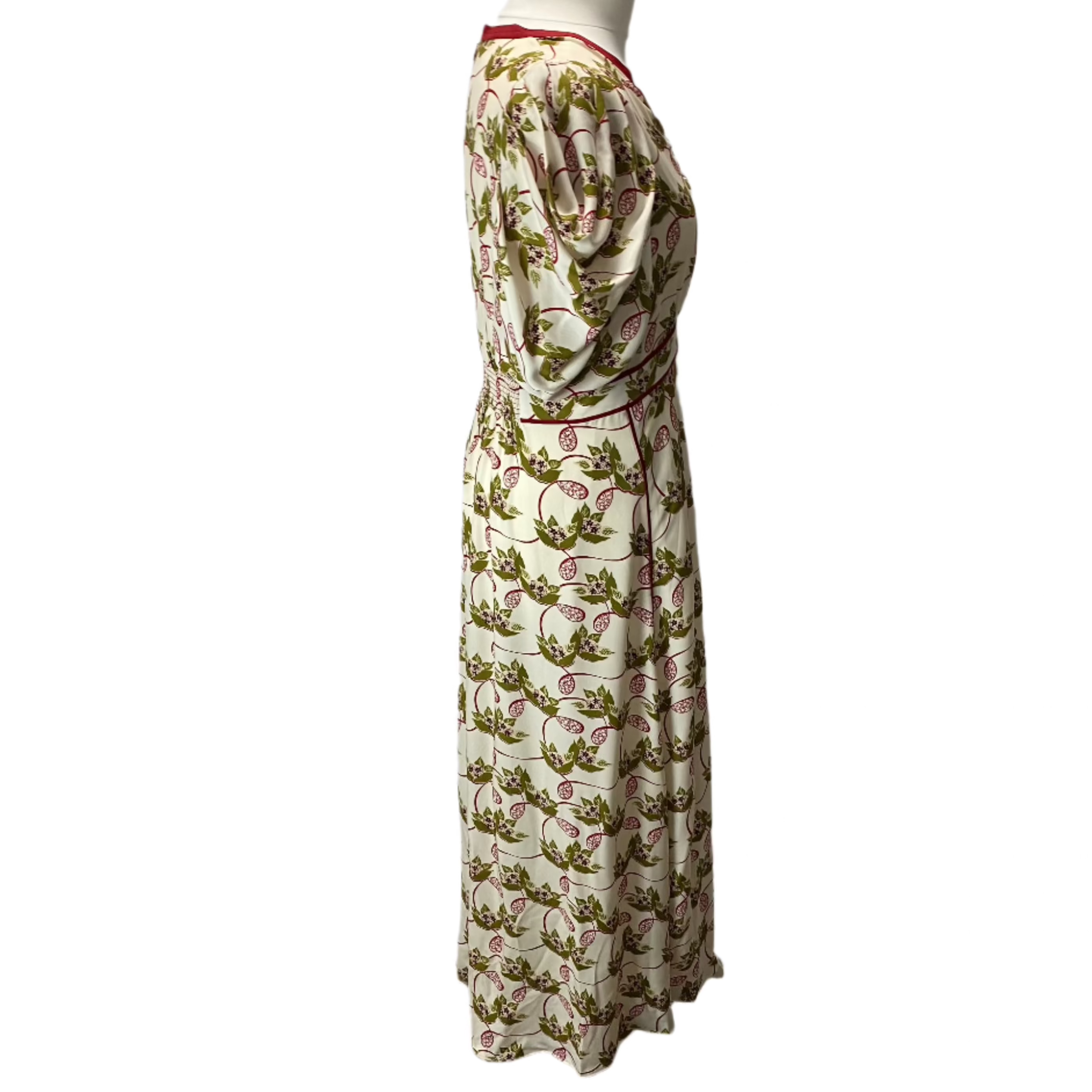 Me&Em Cream & Ruby Leaf Print Silk Maxi Dress M