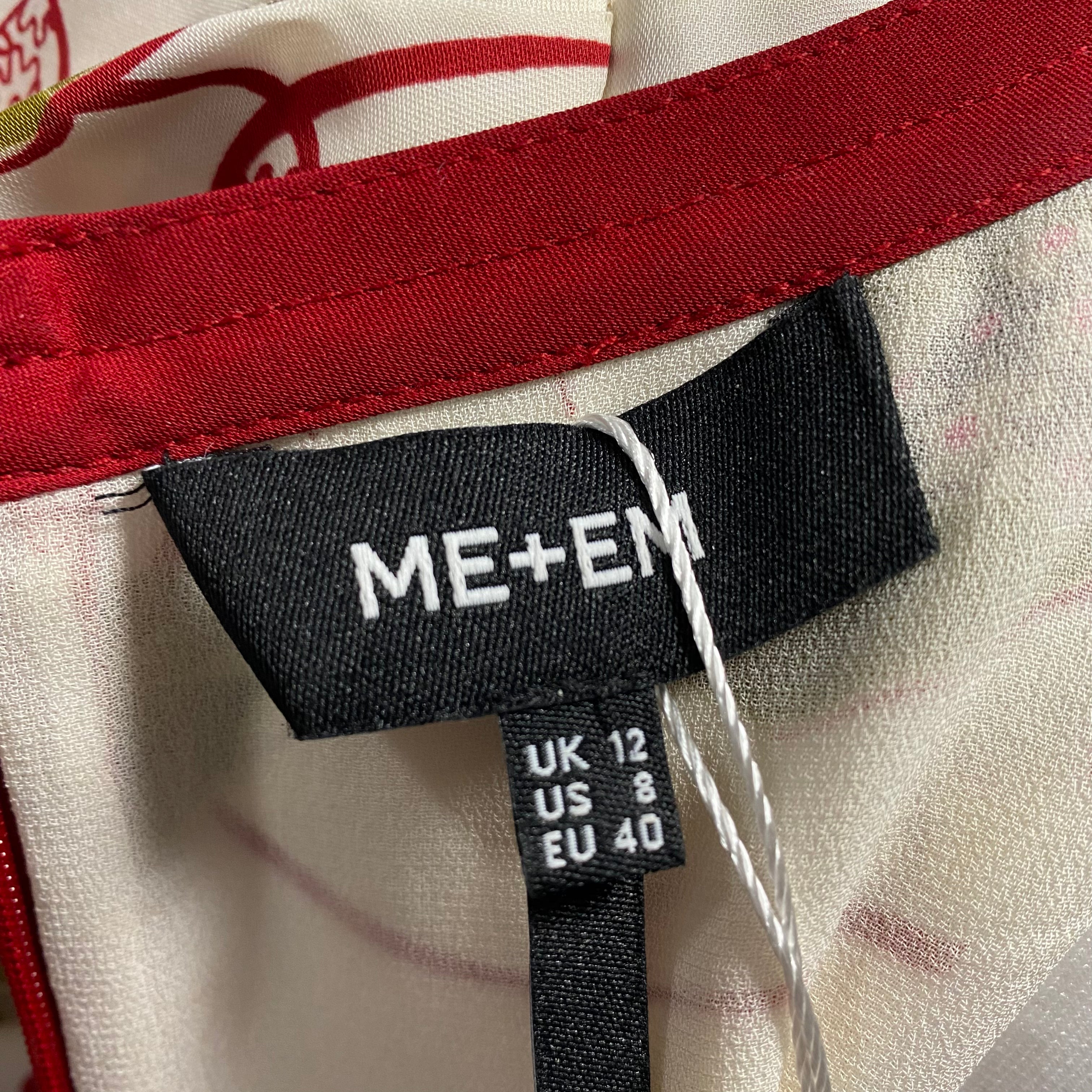 Me&Em Cream & Ruby Leaf Print Silk Maxi Dress M