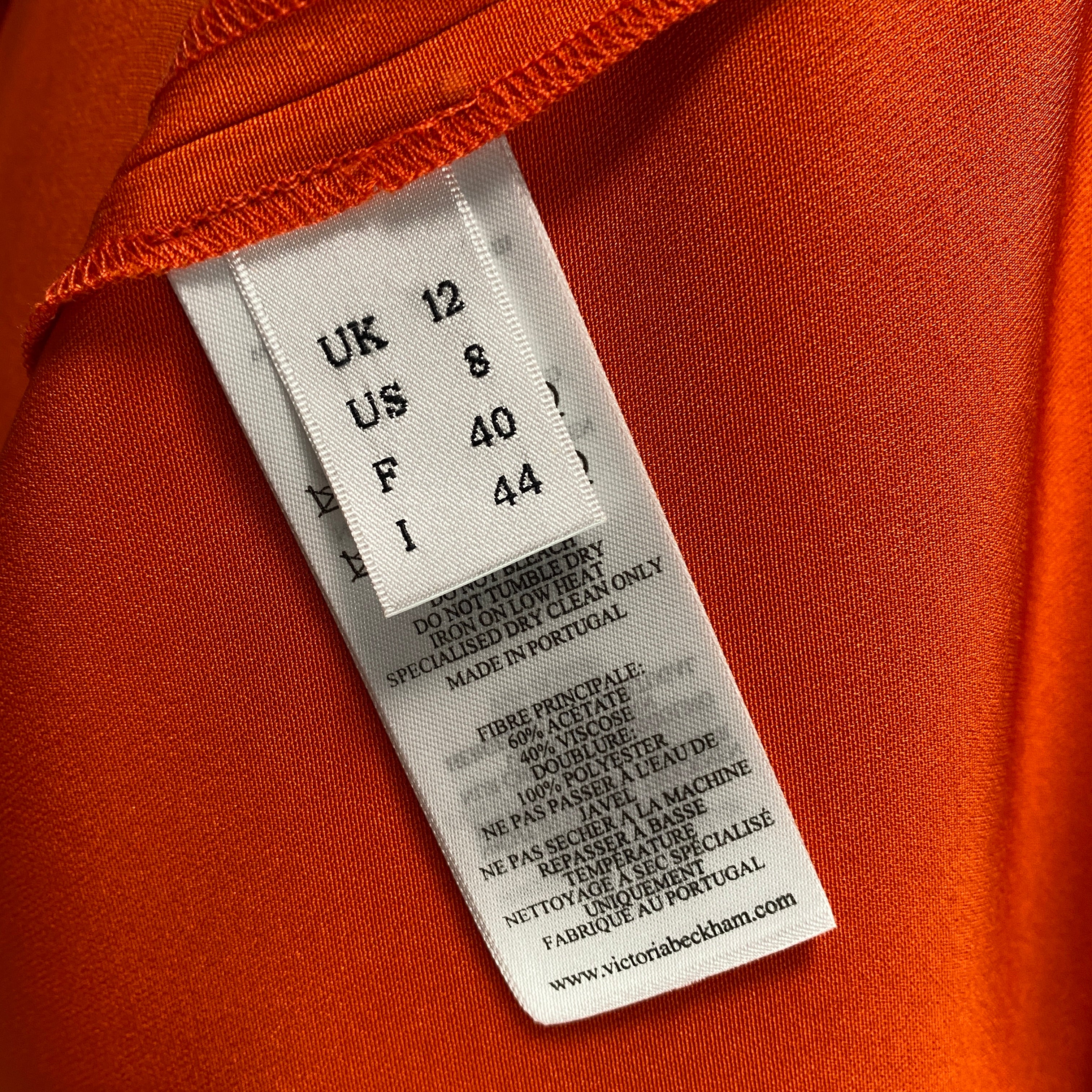 Victoria Beckham New £1000 Orange Crepe Midi Dress M