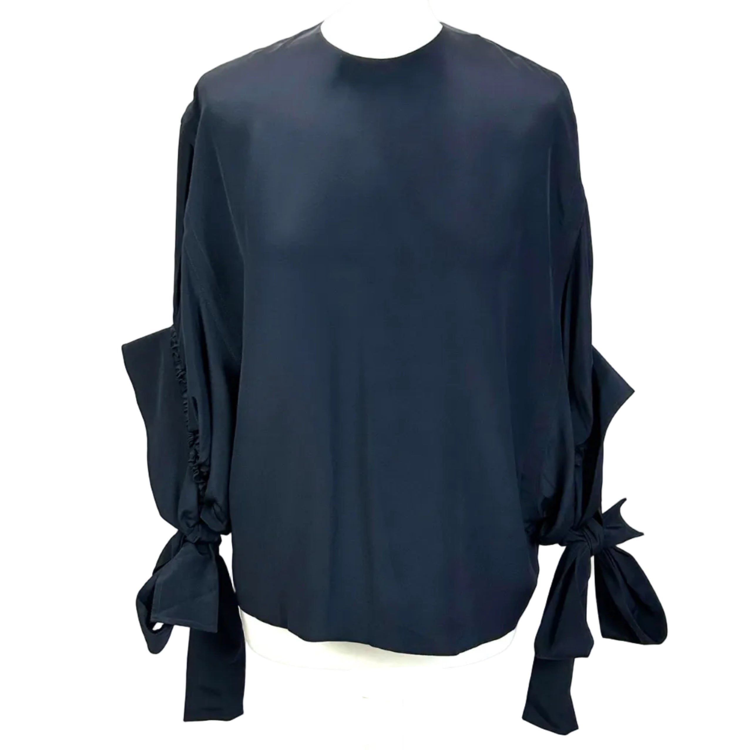 JW Anderson New Navy Silk Tie Sleeve Blouson Top XXS/XS/S/M