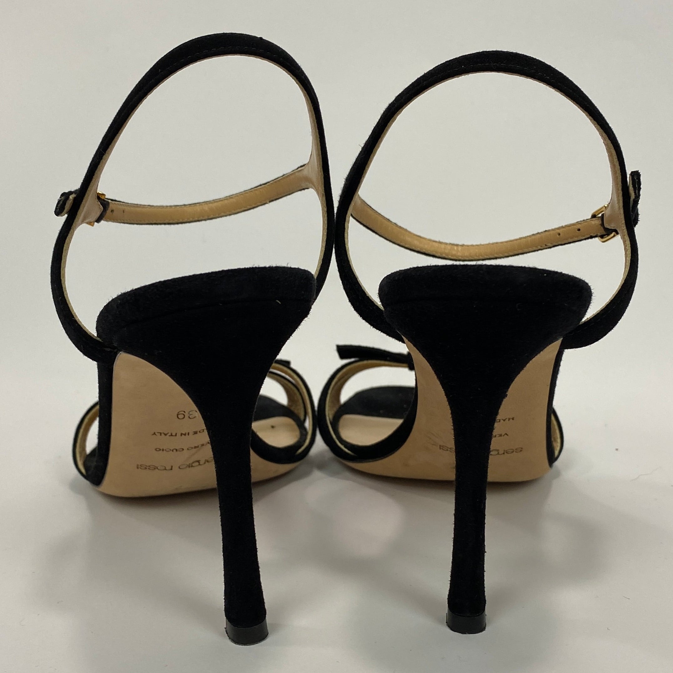 Sergio Rossi £750 Black Suede Strappy Evening Sandals 39