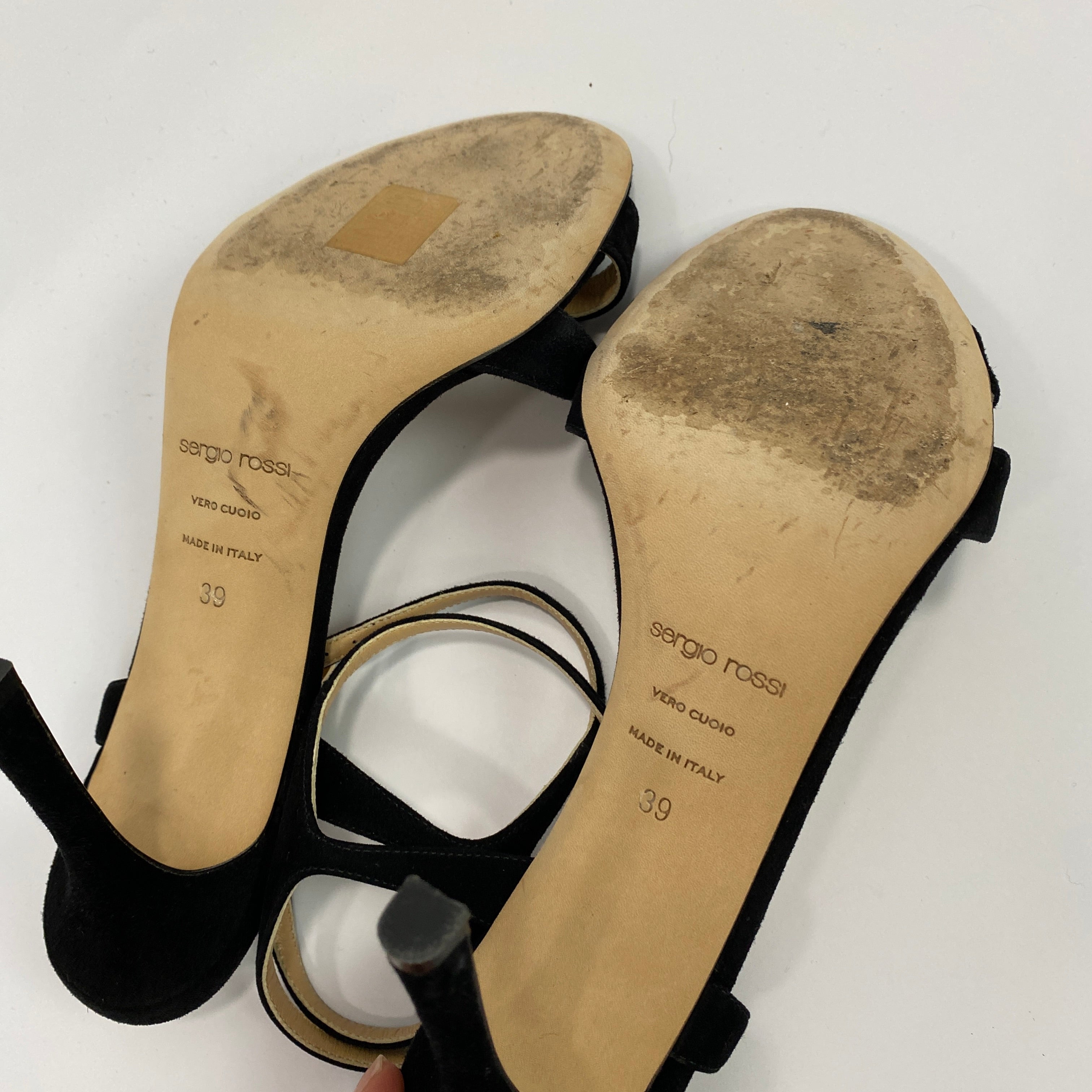 Sergio Rossi £750 Black Suede Strappy Evening Sandals 39