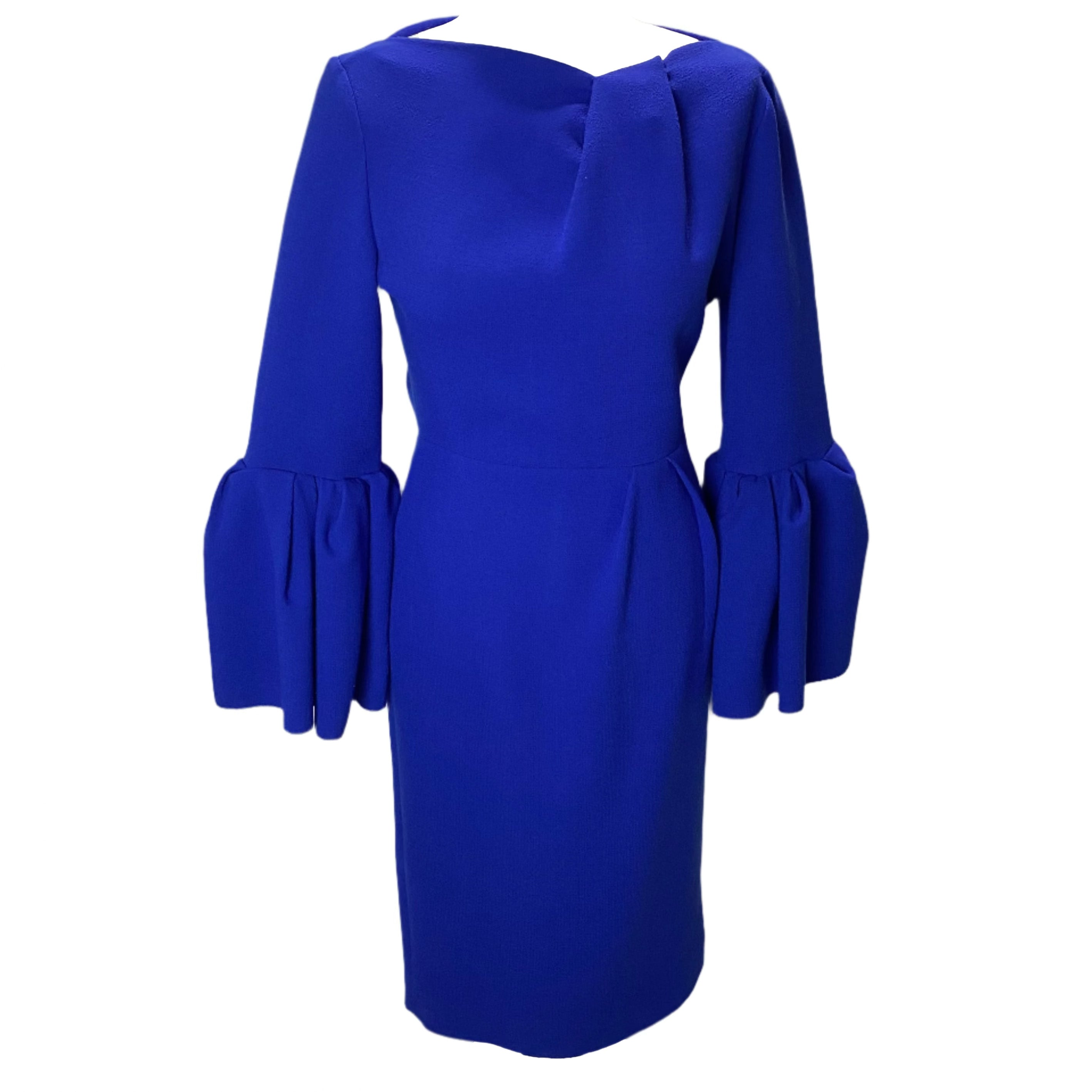 Roksanda Royal Blue Crepe Bell Sleeve Midi Dress S