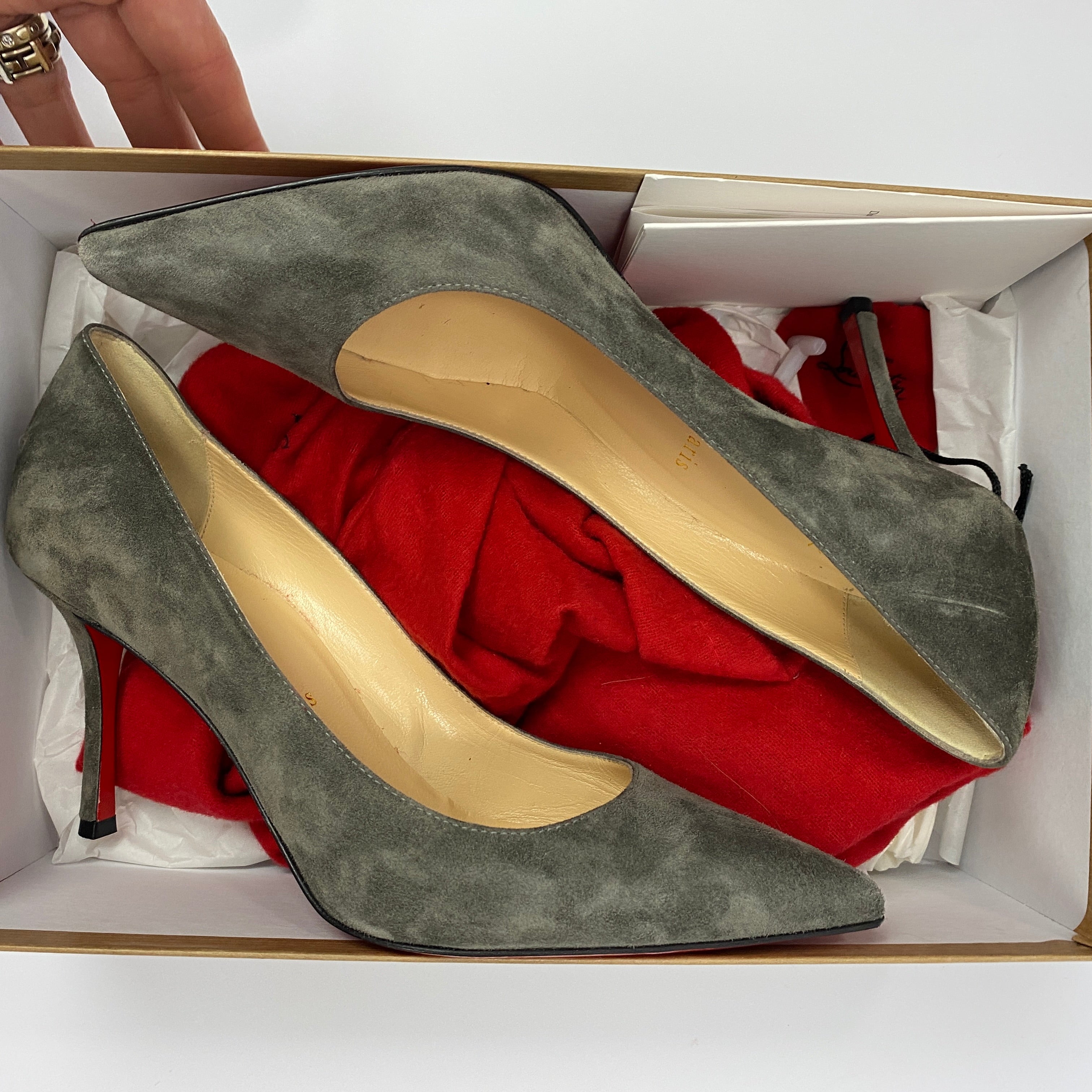 Christian Louboutin £470 Grey Suede Decoltish 85 Heels 36