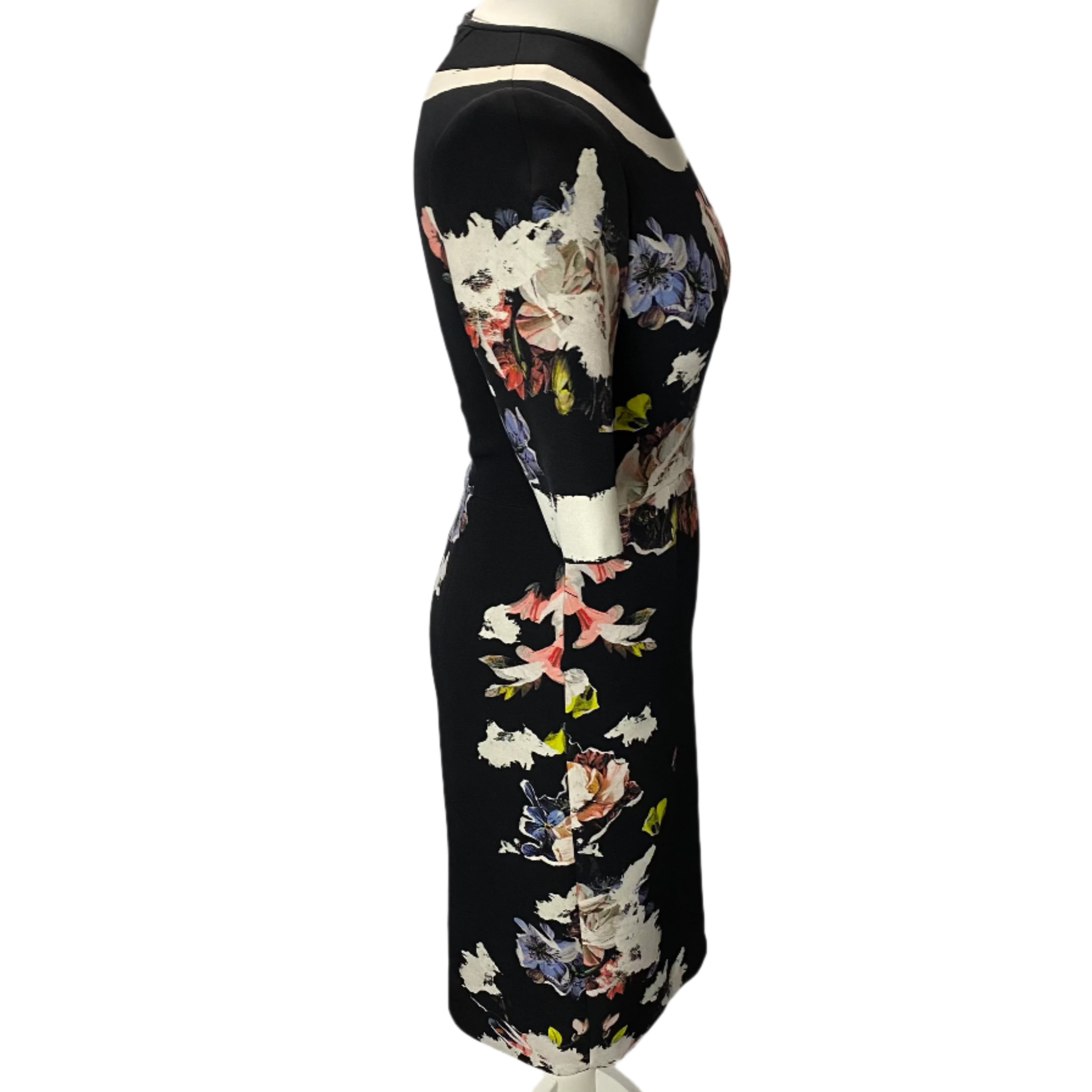 Erdem Black Floral Stretch Midi Dress XS