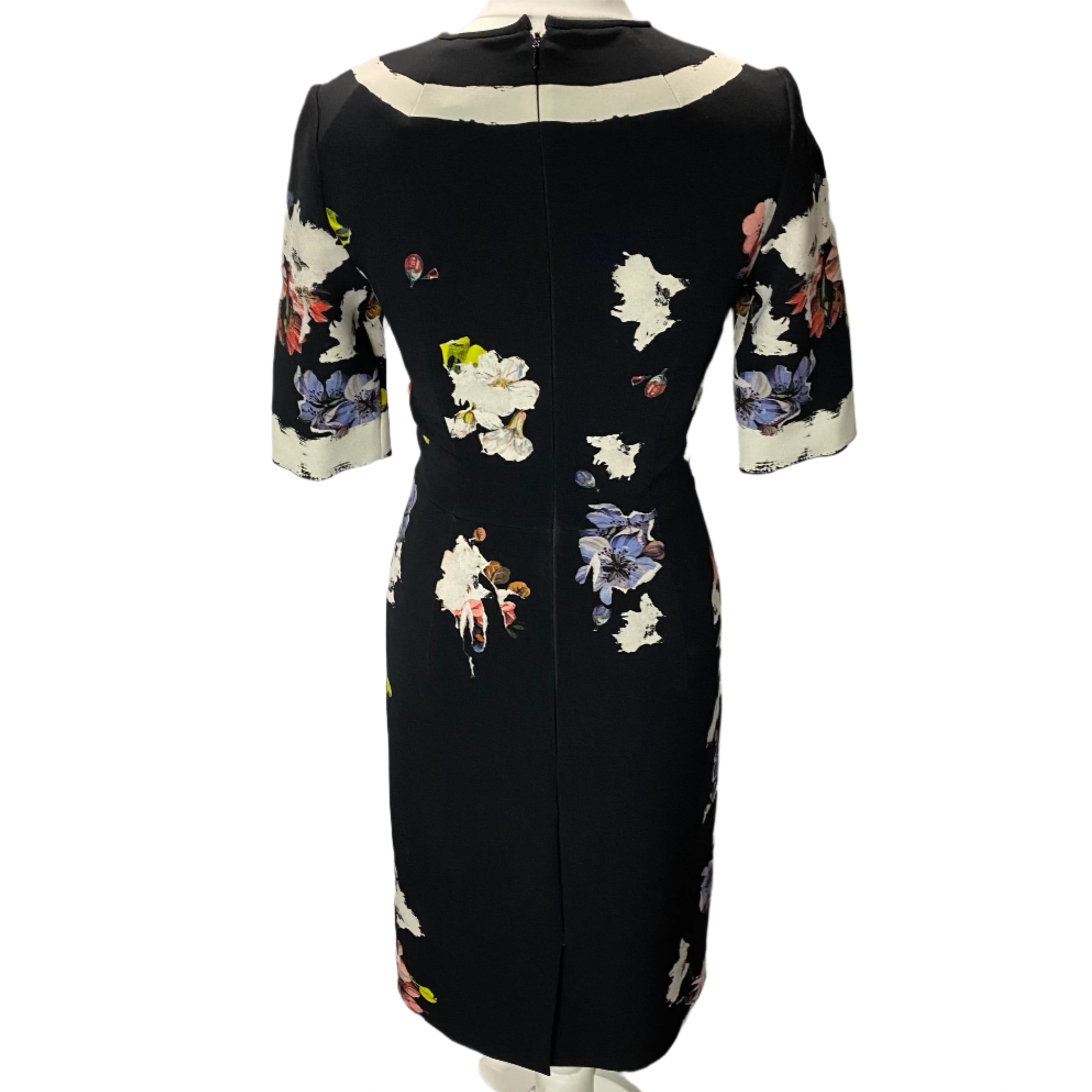 Erdem Black Floral Stretch Midi Dress XS