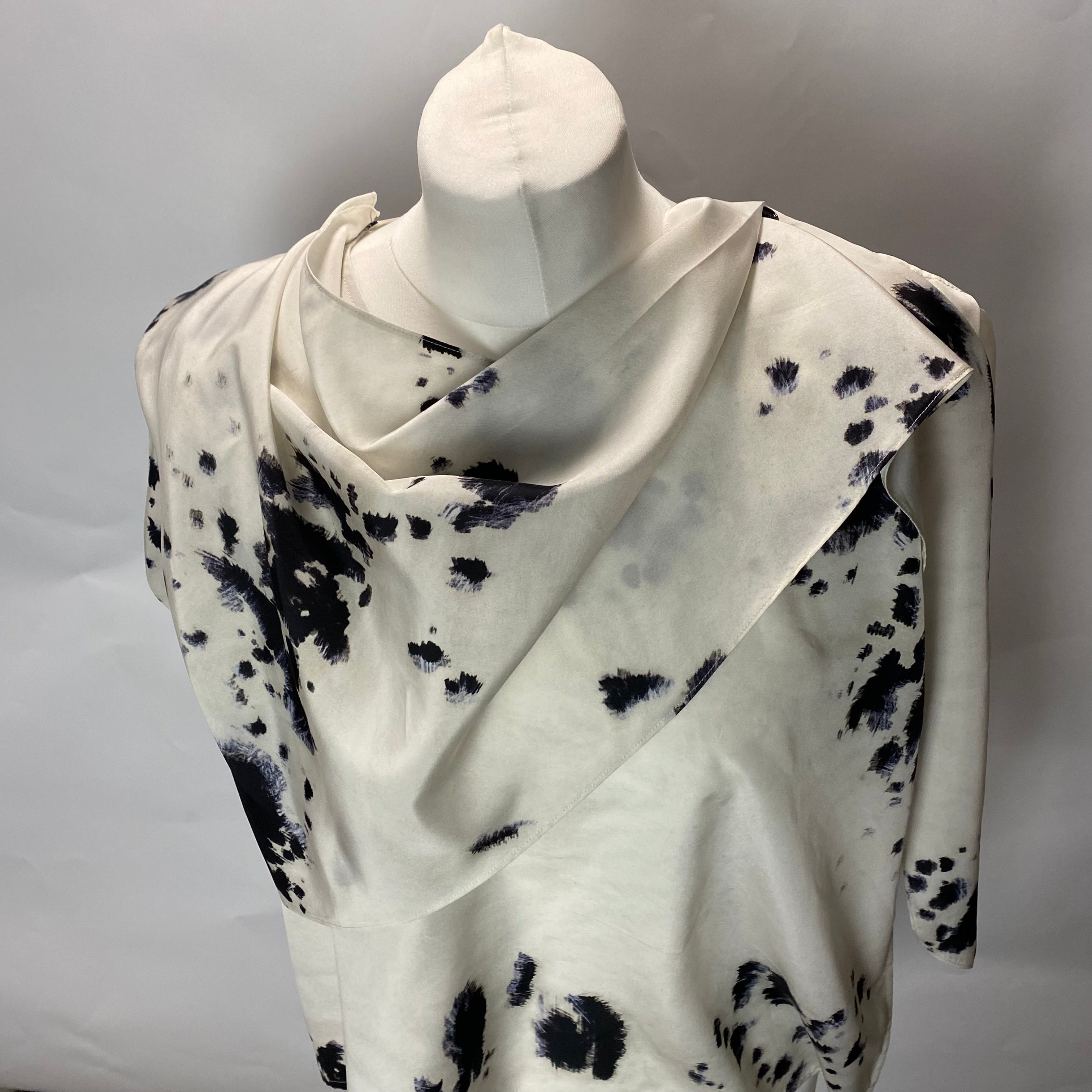 Lemaire Vanilla & Black Brushstroke Silk Mix Top S