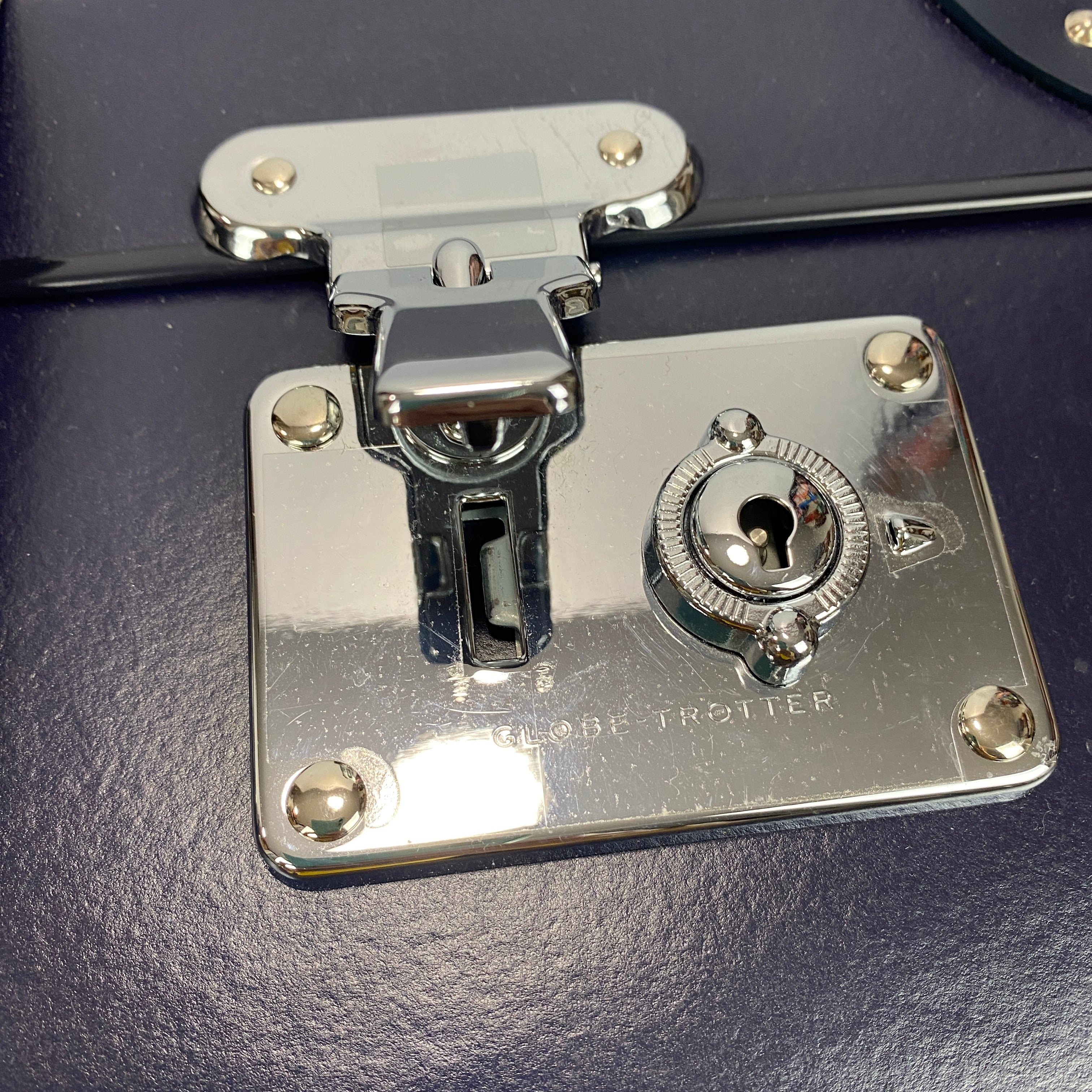 Globe-Trotter £2195 Navy Centenary Medium Check-In 2 Wheel Suitcase