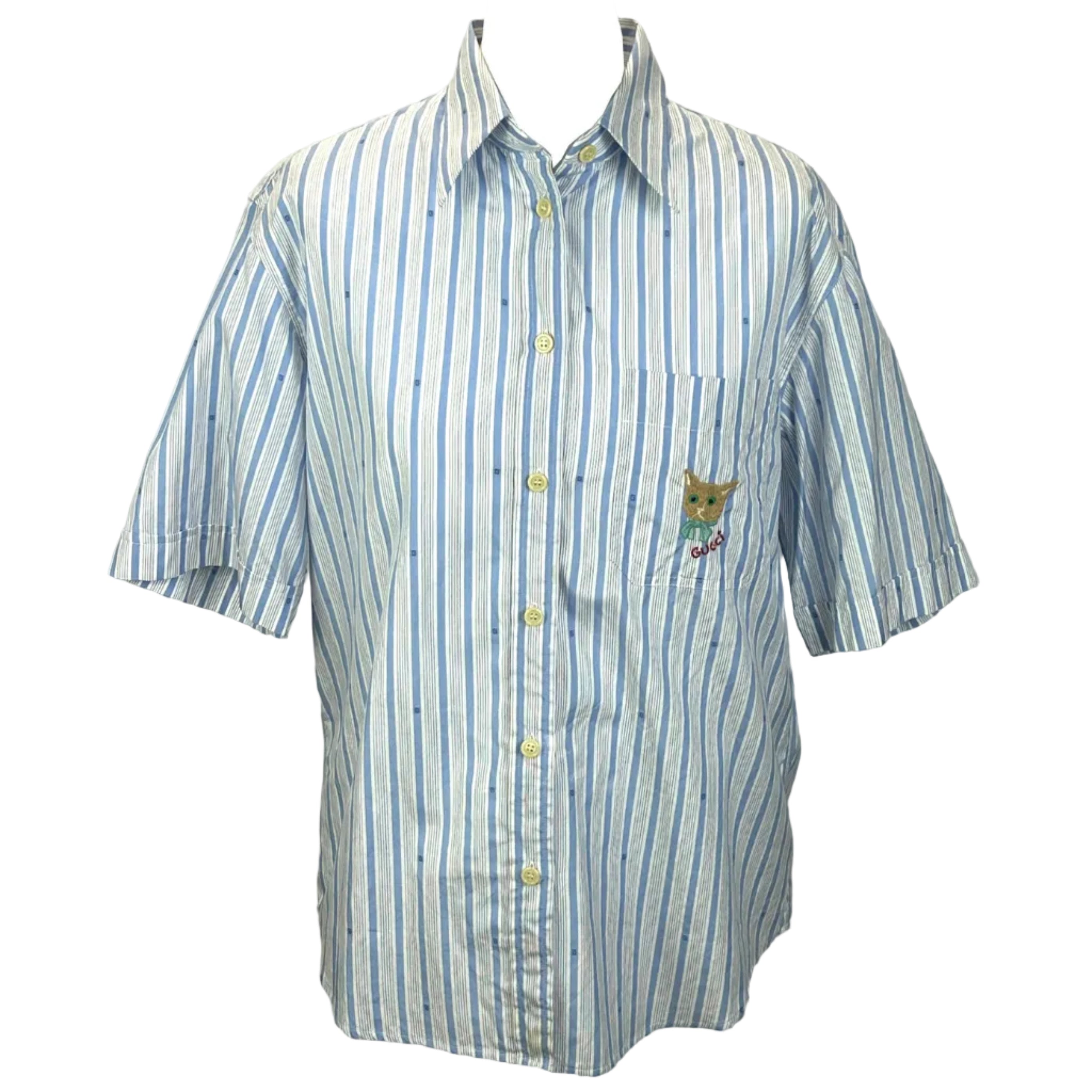 Gucci £523 Blue Stripe Cotton G Shirt with Embroidered Pocket XXS/XS/S