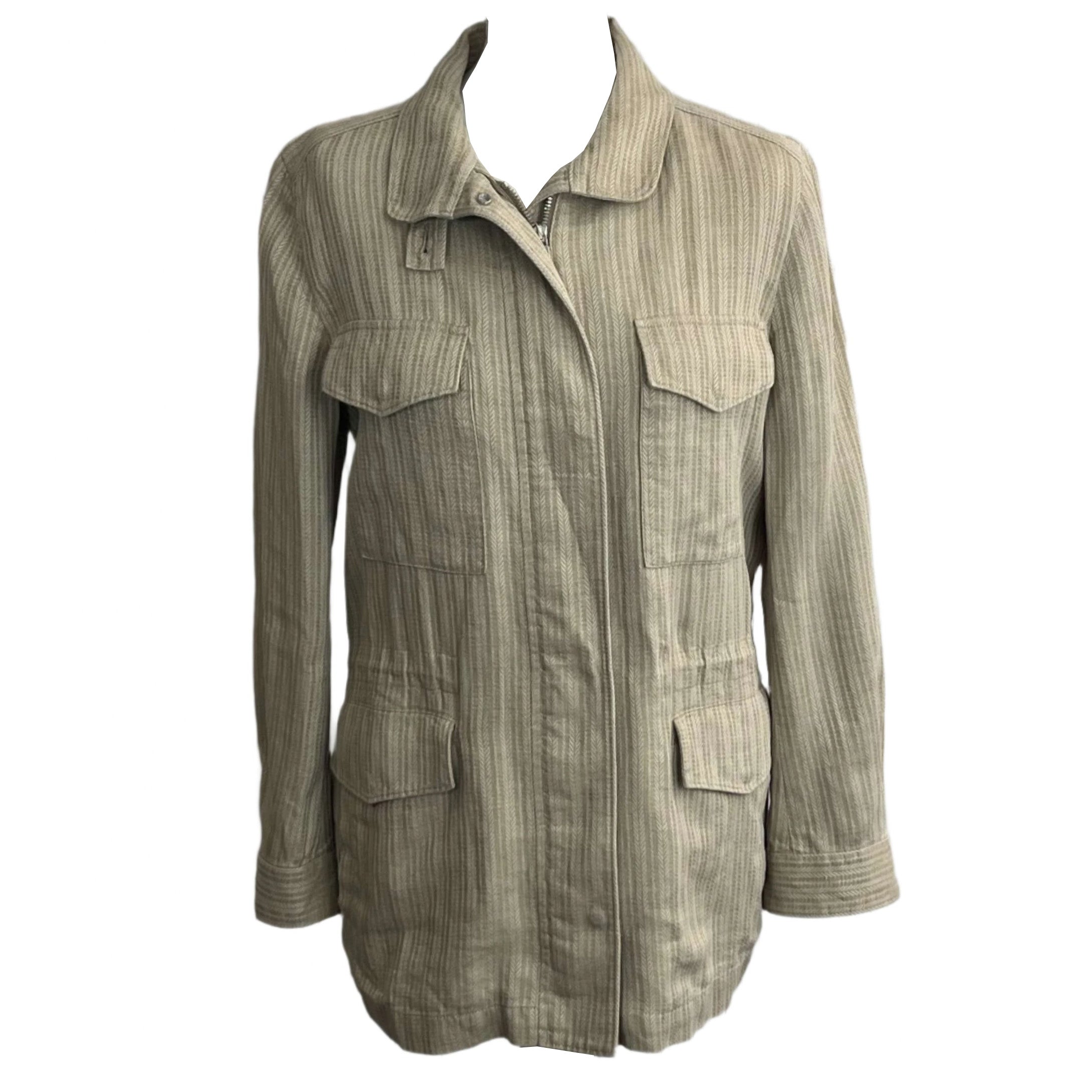 Loro Piana £2075 Beige Herringbone Linen Maxi Traveller Jacket XS