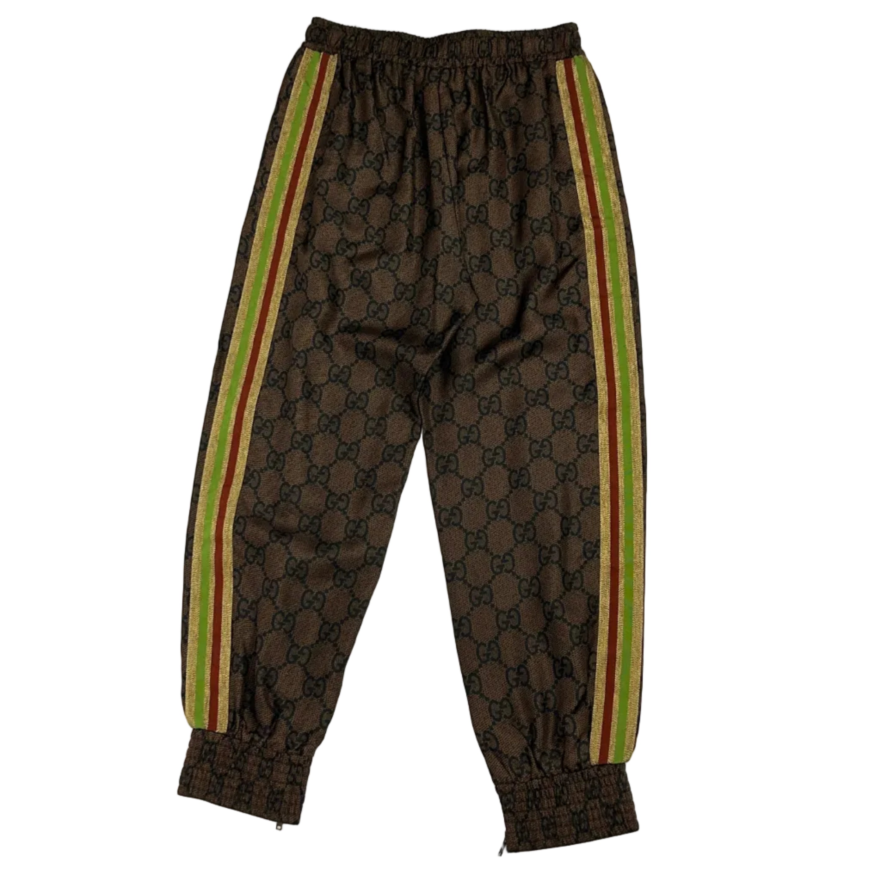 Gucci Brown GG Monogram Silk Side Stripe Track Pants XS
