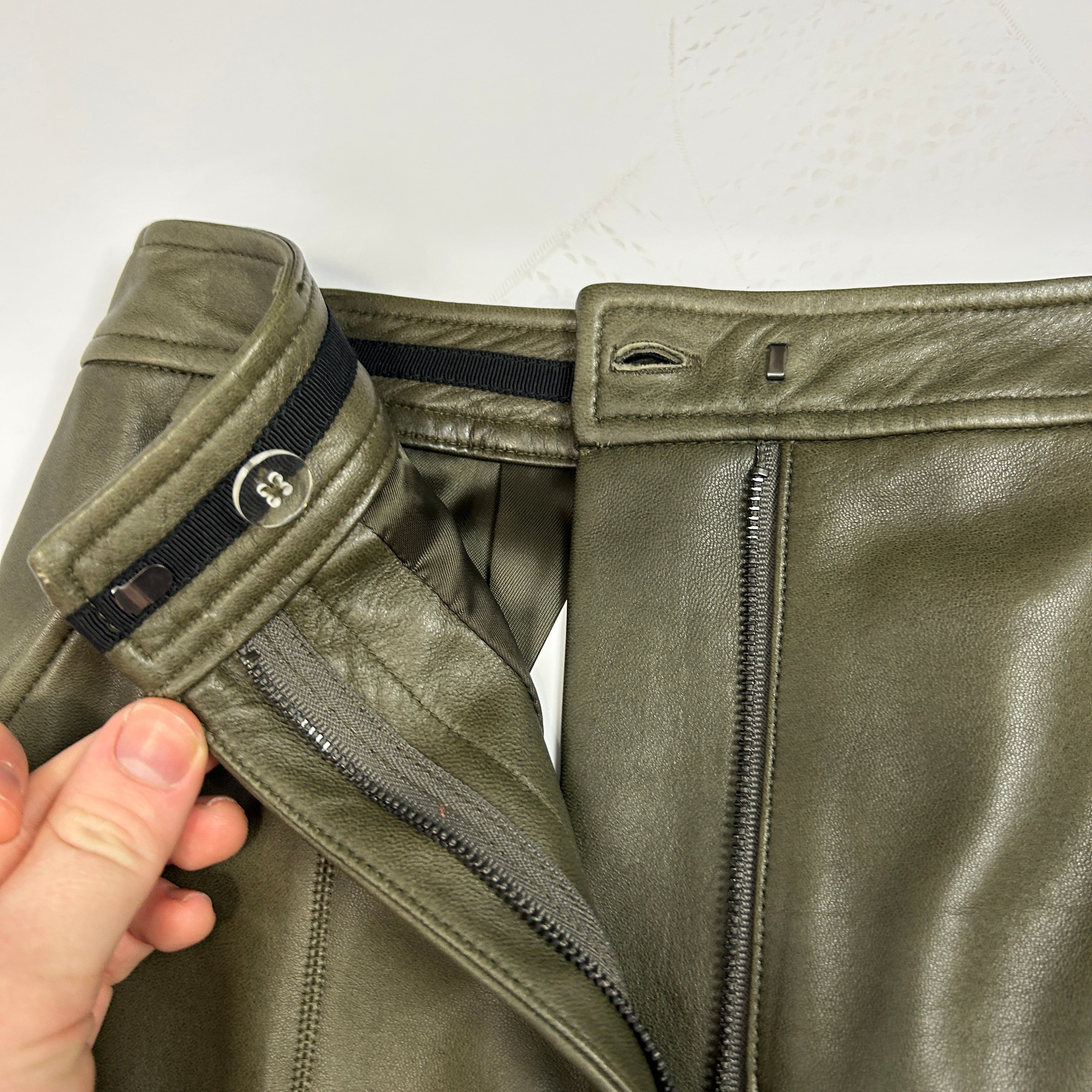 Jason Wu £995 Olive Lambskin Crop Trousers XXS