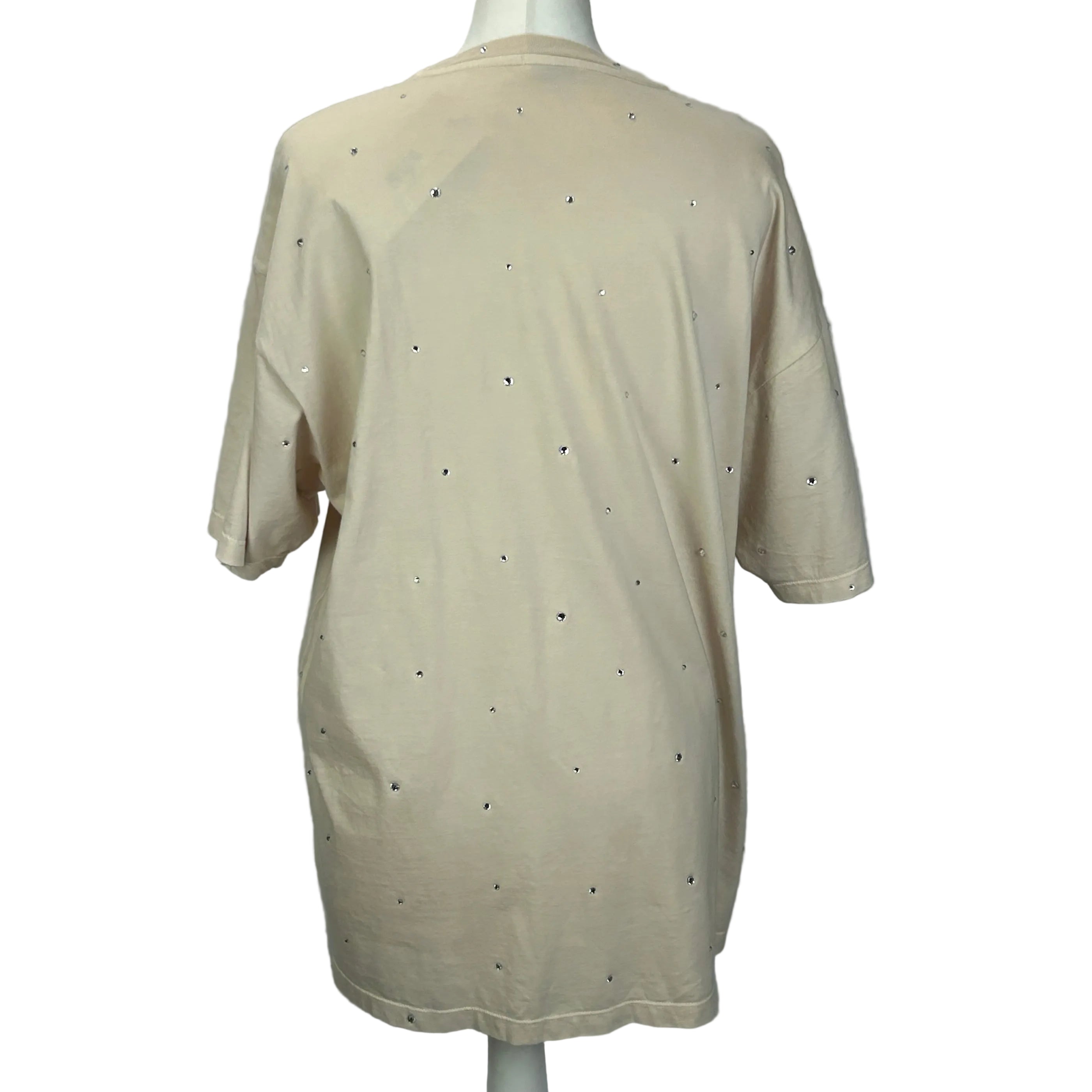 Miu Miu Cream Logo Tee with Crystal Embellishment O/S