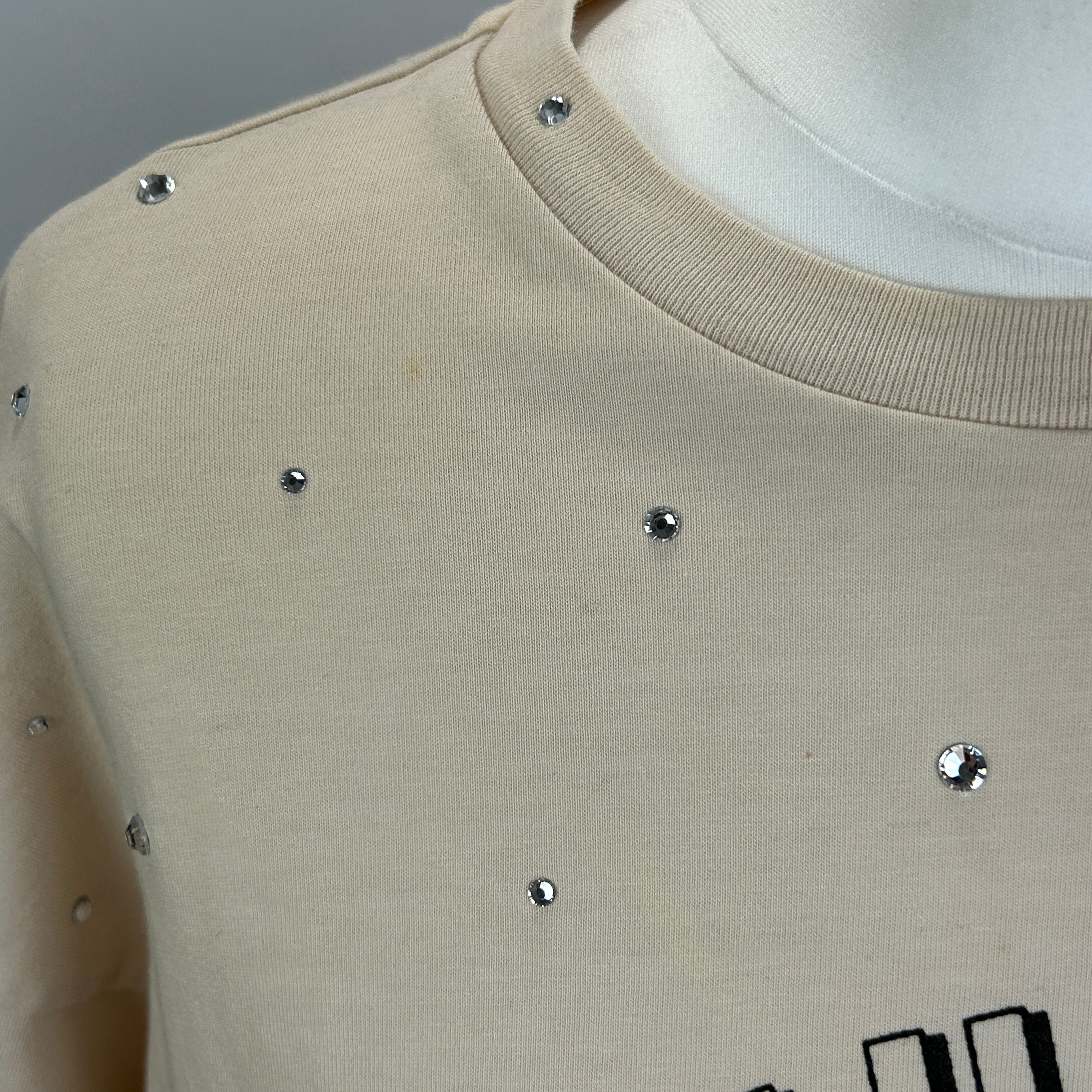 Miu Miu Cream Logo Tee with Crystal Embellishment O/S