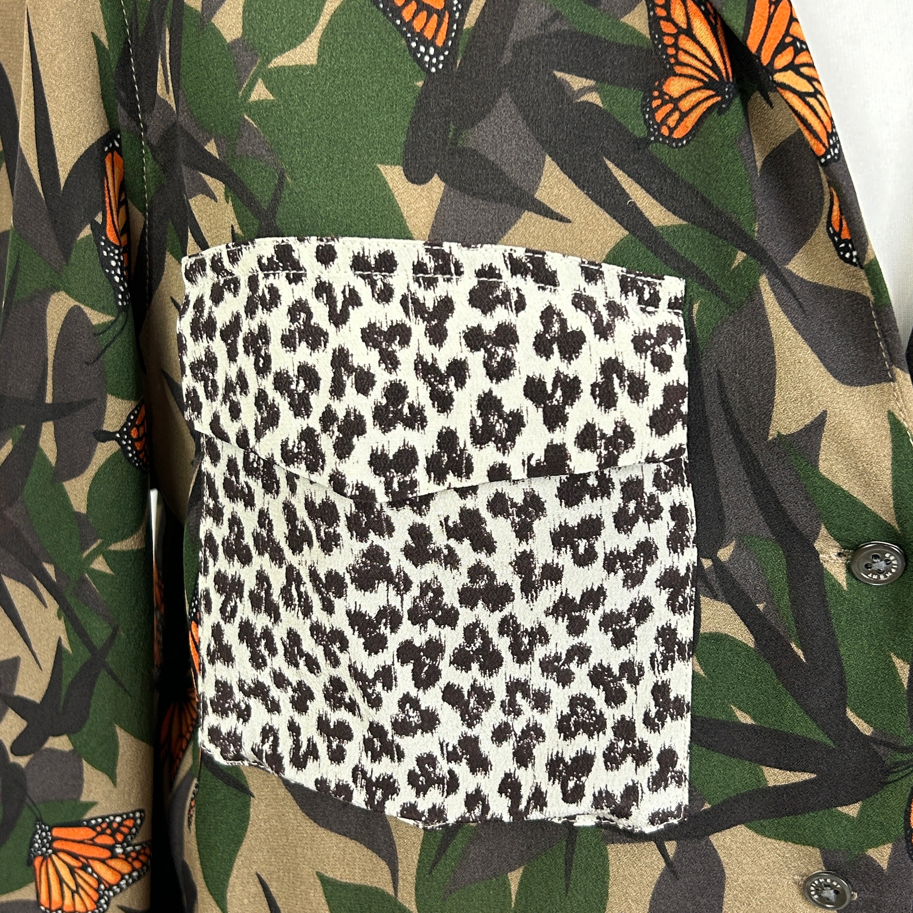 Equipment Camo Floral Butterfly Silk Shirt S/M