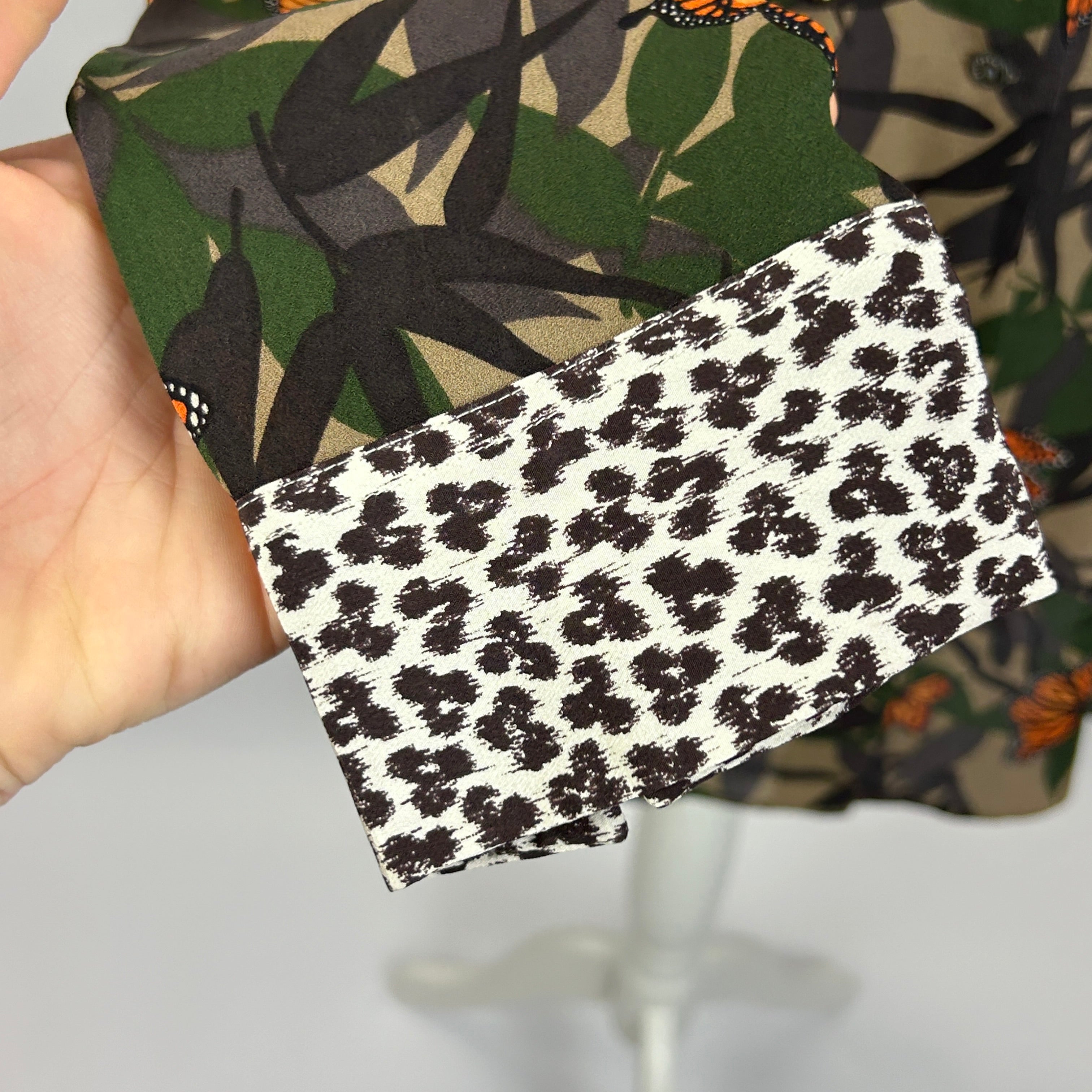 Equipment Camo Floral Butterfly Silk Shirt S/M