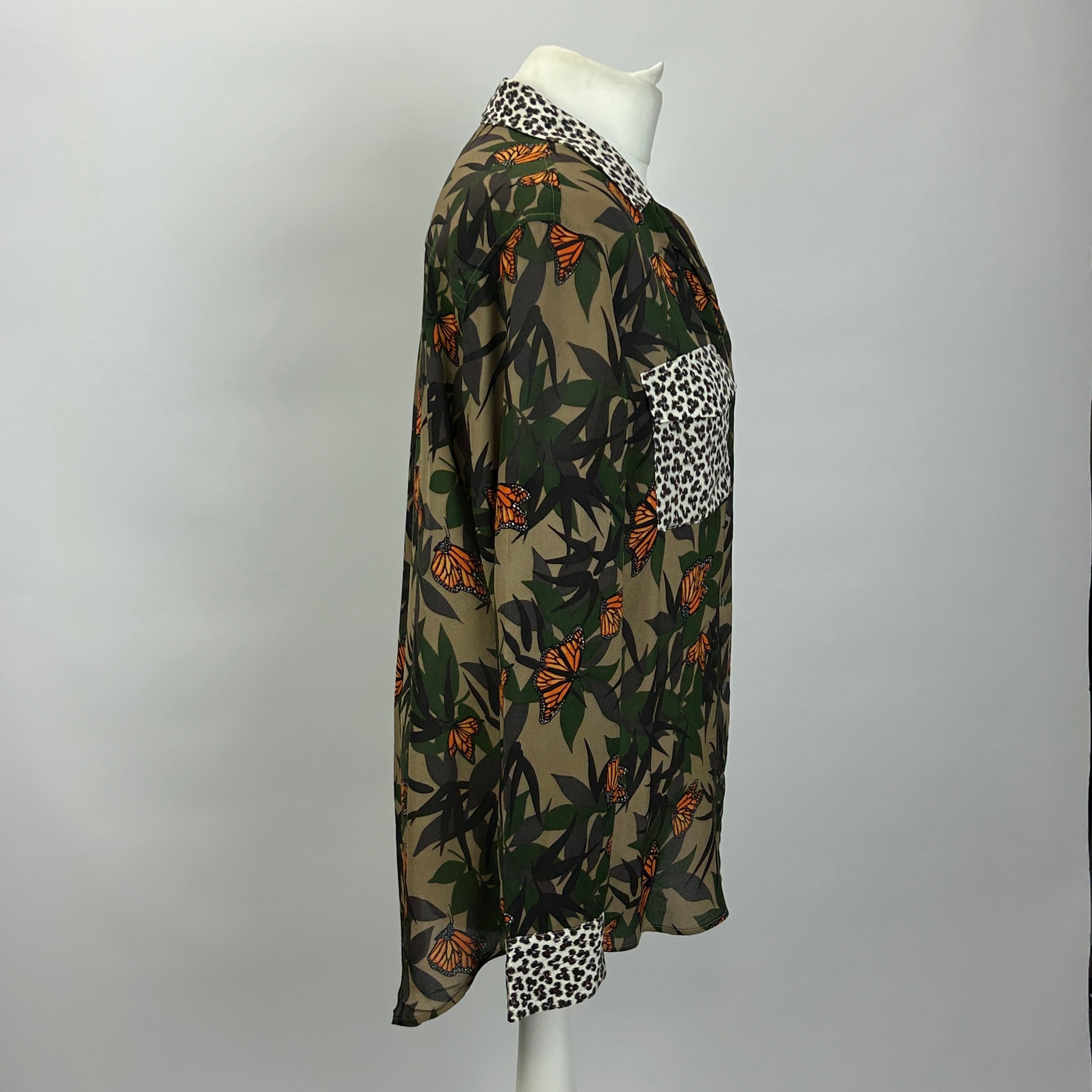 Equipment Camo Floral Butterfly Silk Shirt S/M
