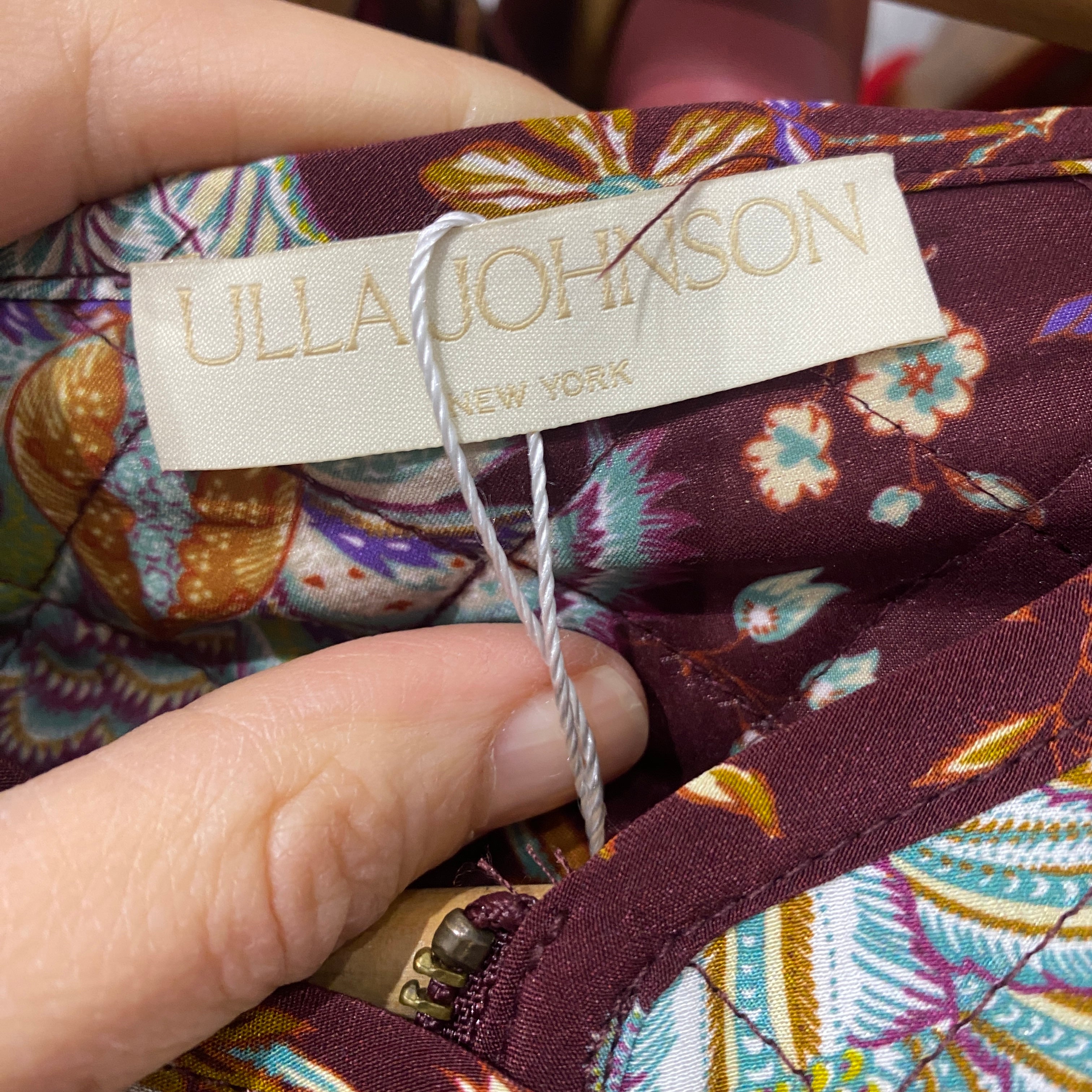 Ulla Johnson New £1000 Deep Burgundy Floral Quilted Silk Jacket S