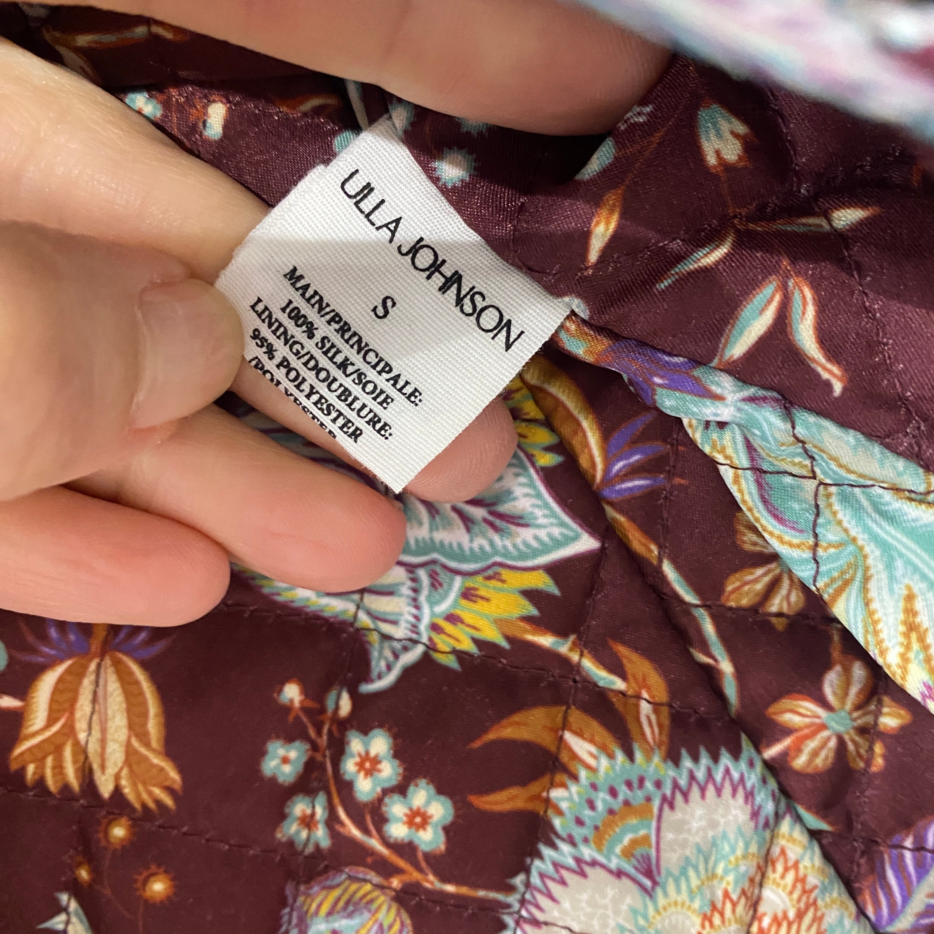 Ulla Johnson New £1000 Deep Burgundy Floral Quilted Silk Jacket S