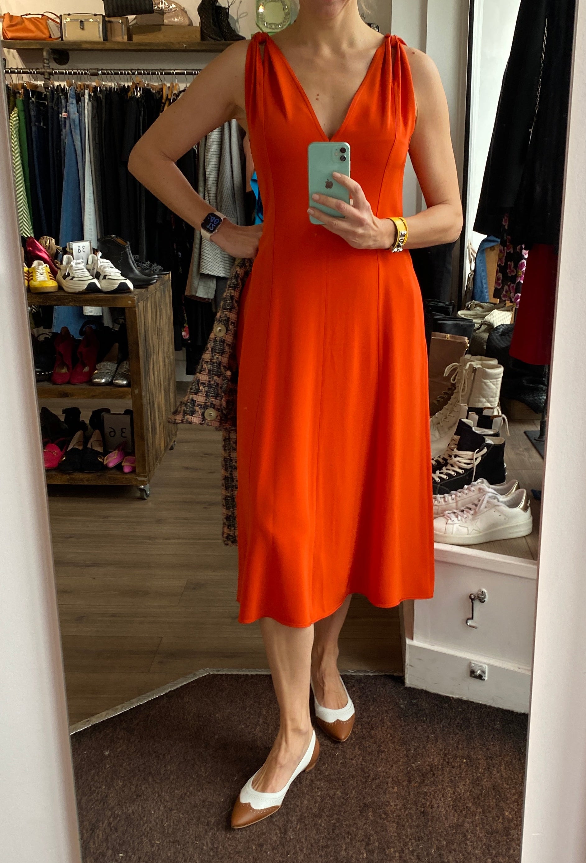 Victoria Beckham New £1000 Orange Crepe Midi Dress M