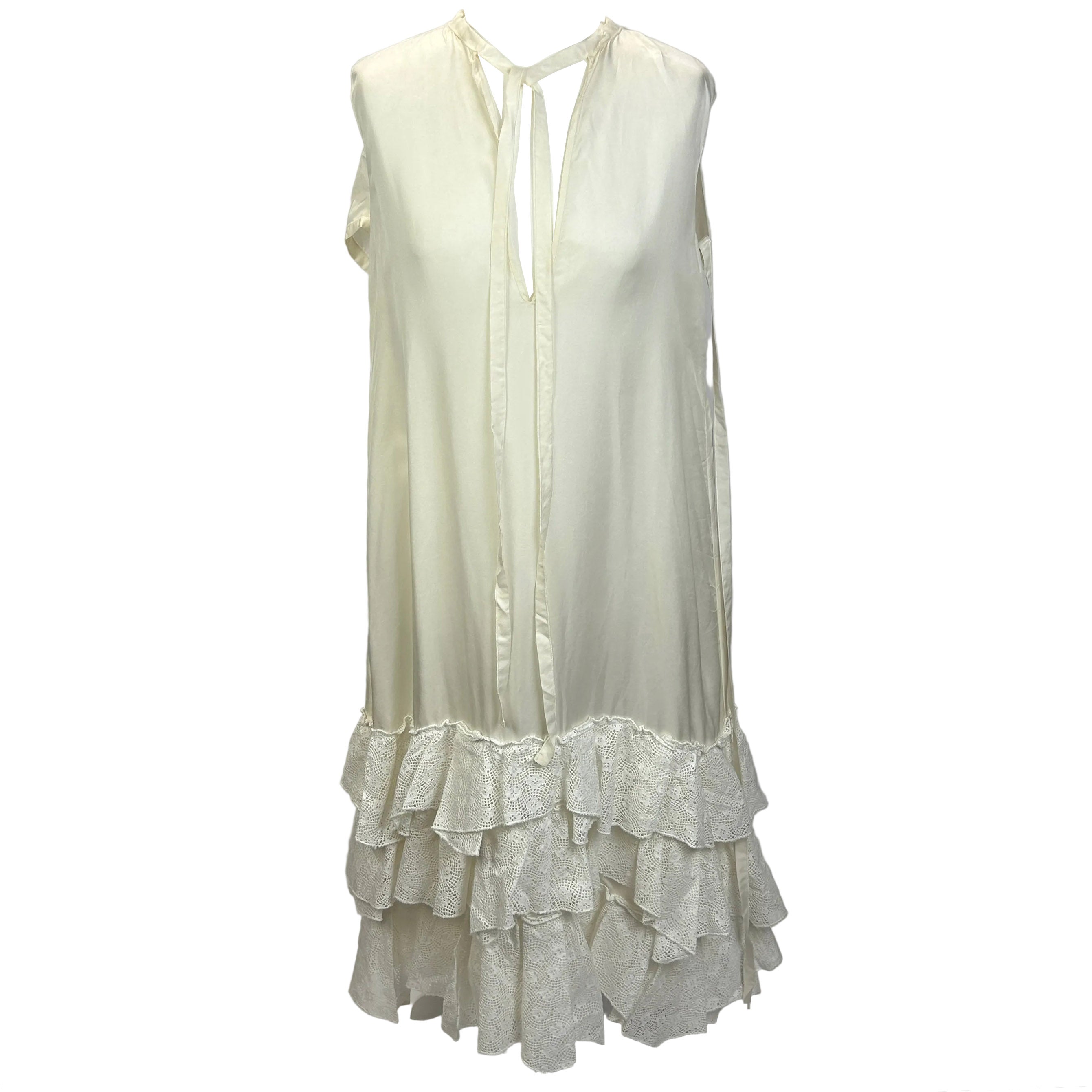JW Anderson New Cream Silky Lace Trim Hooded Dress XS/S/M