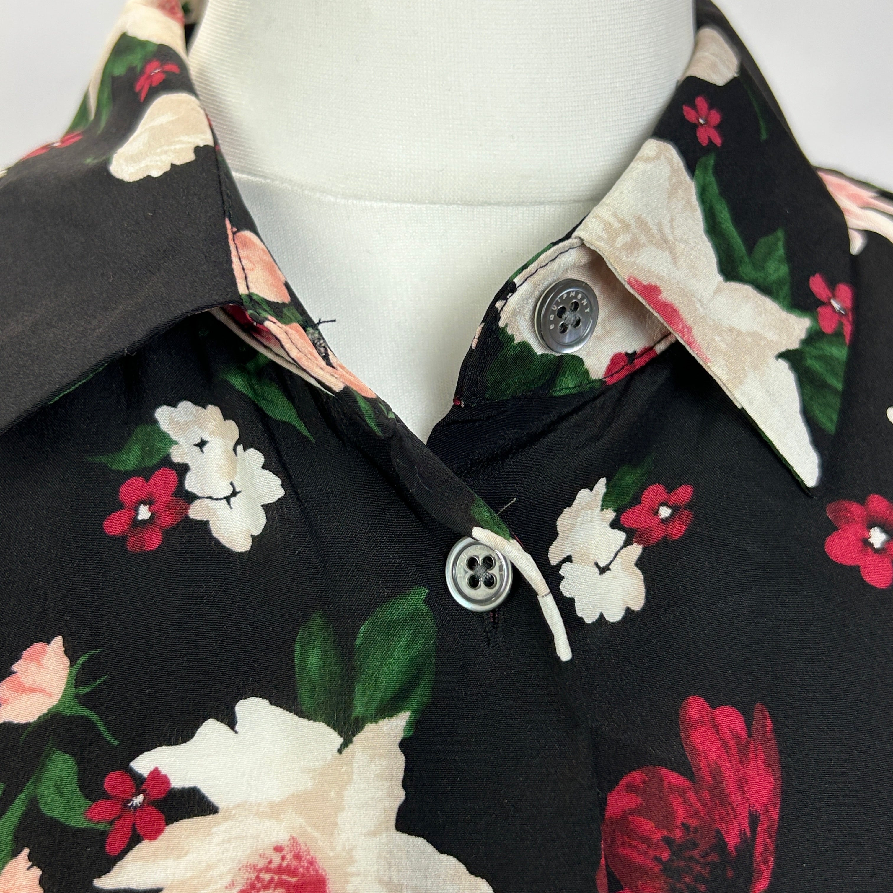 Equipment Black Floral Silk Shirt M