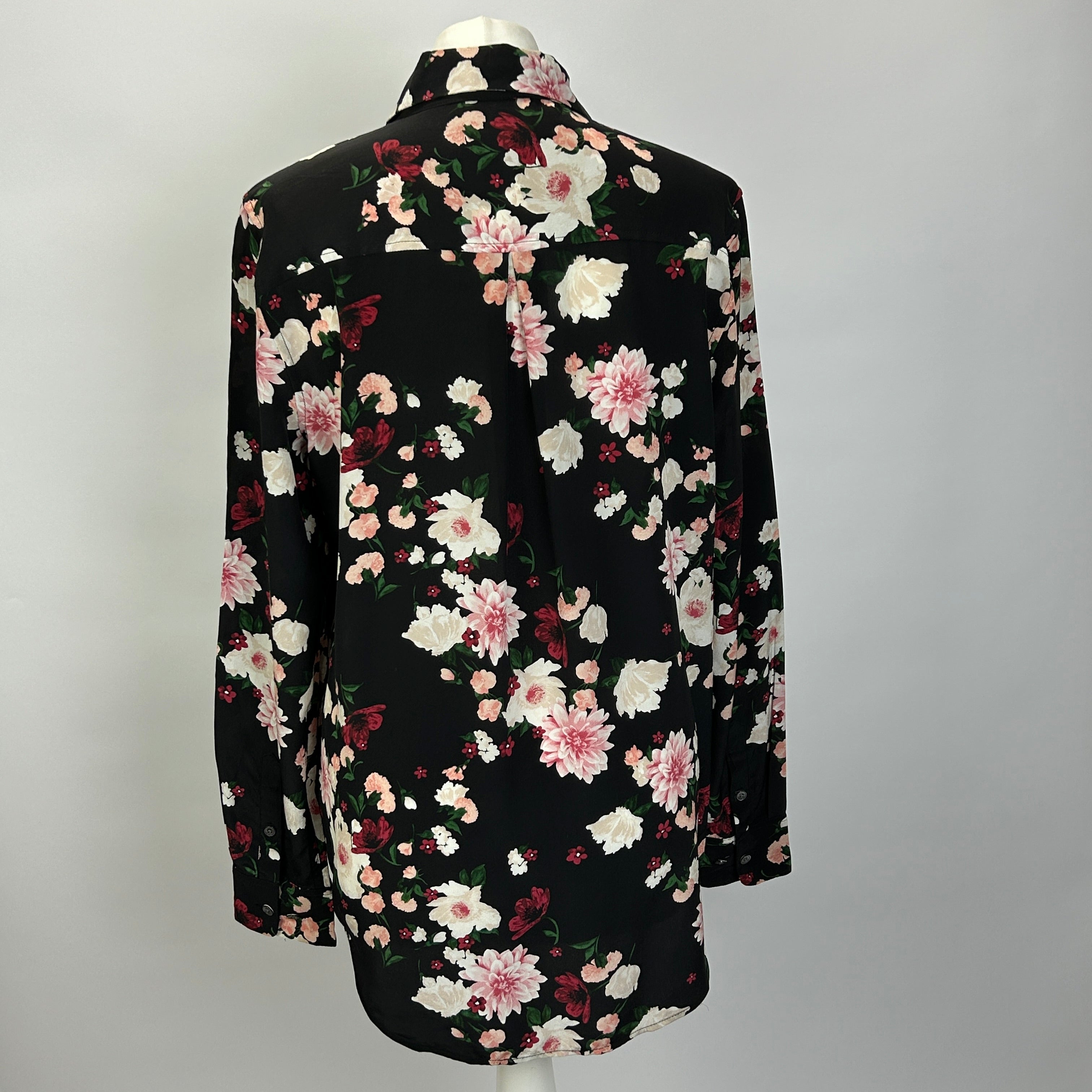 Equipment Black Floral Silk Shirt M
