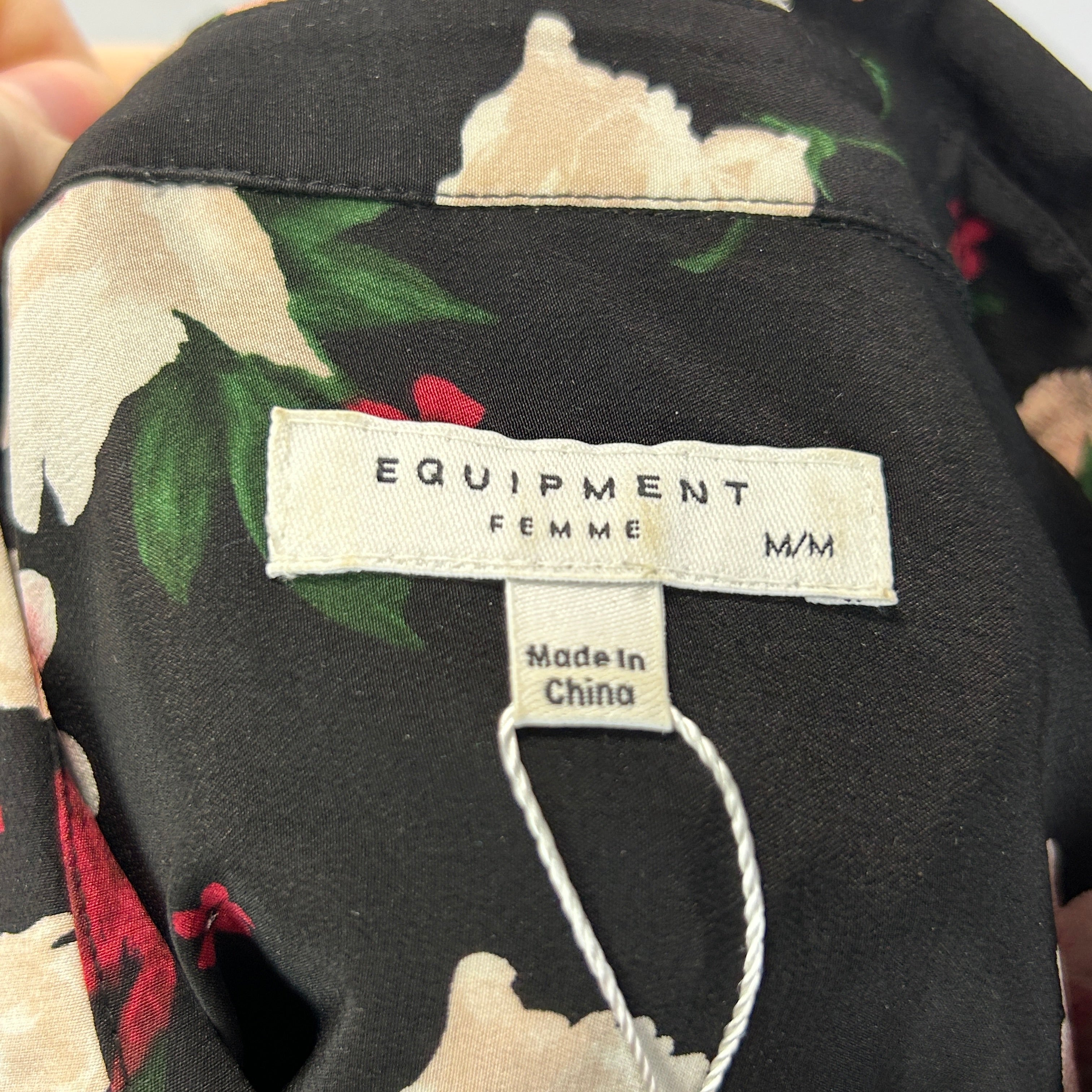Equipment Black Floral Silk Shirt M