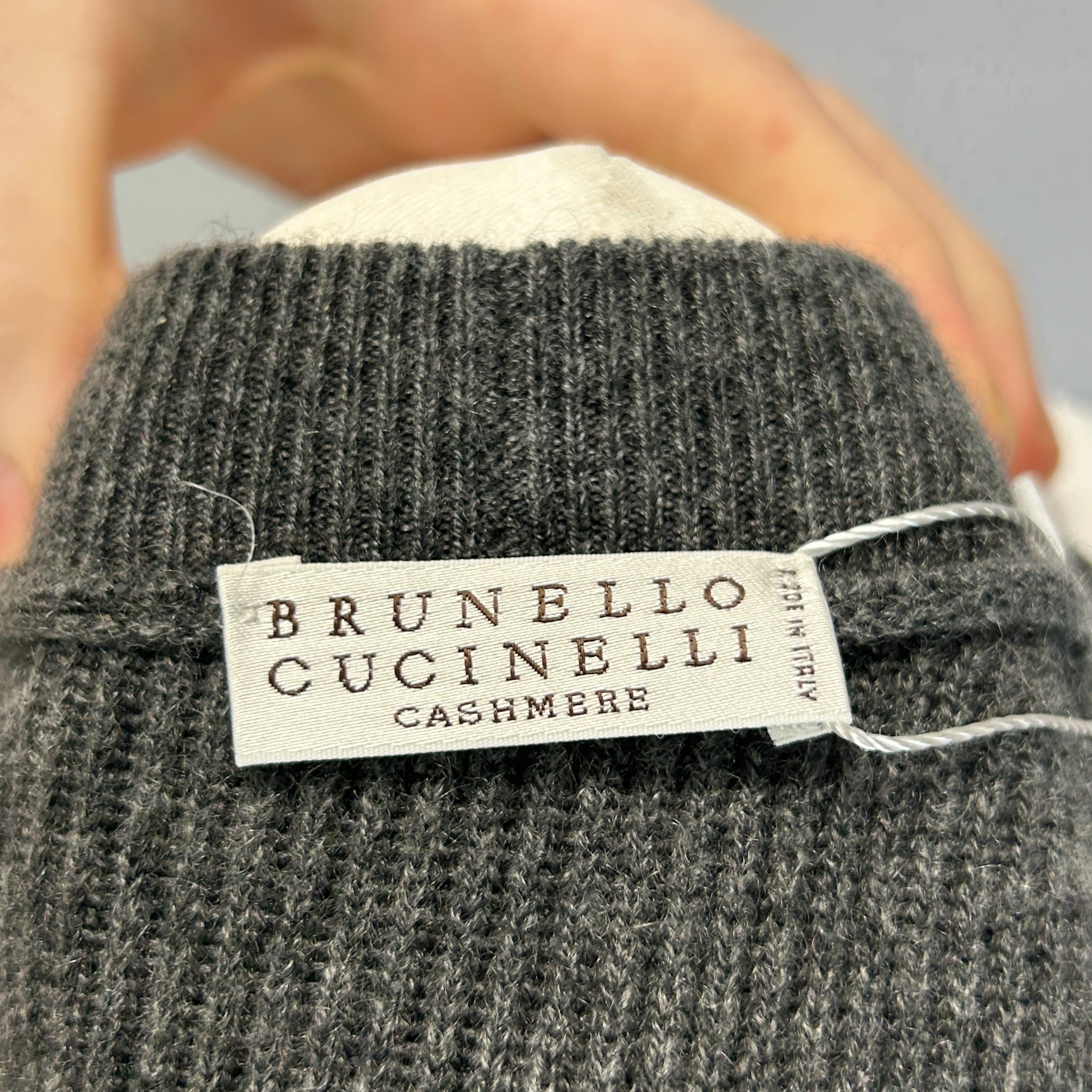 Brunello Cucinelli Charcoal Cashmere Cardigan with Cotton Sleeves XS/S