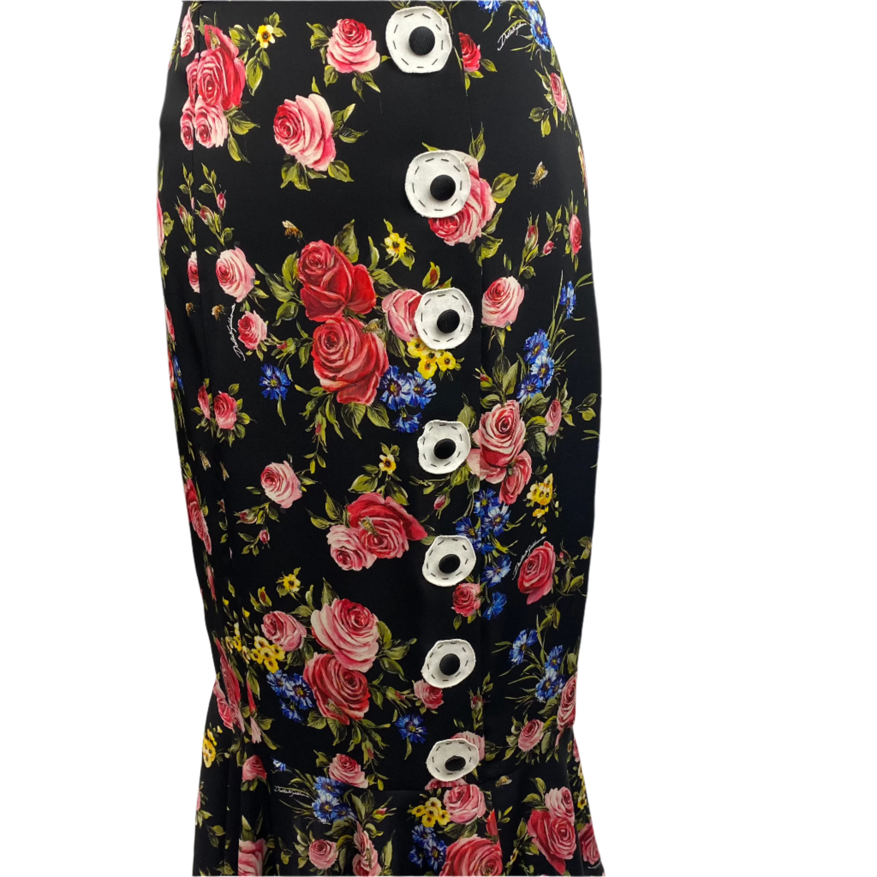 Dolce & Gabbana Black Rose Print Stretch Silk Dress S
