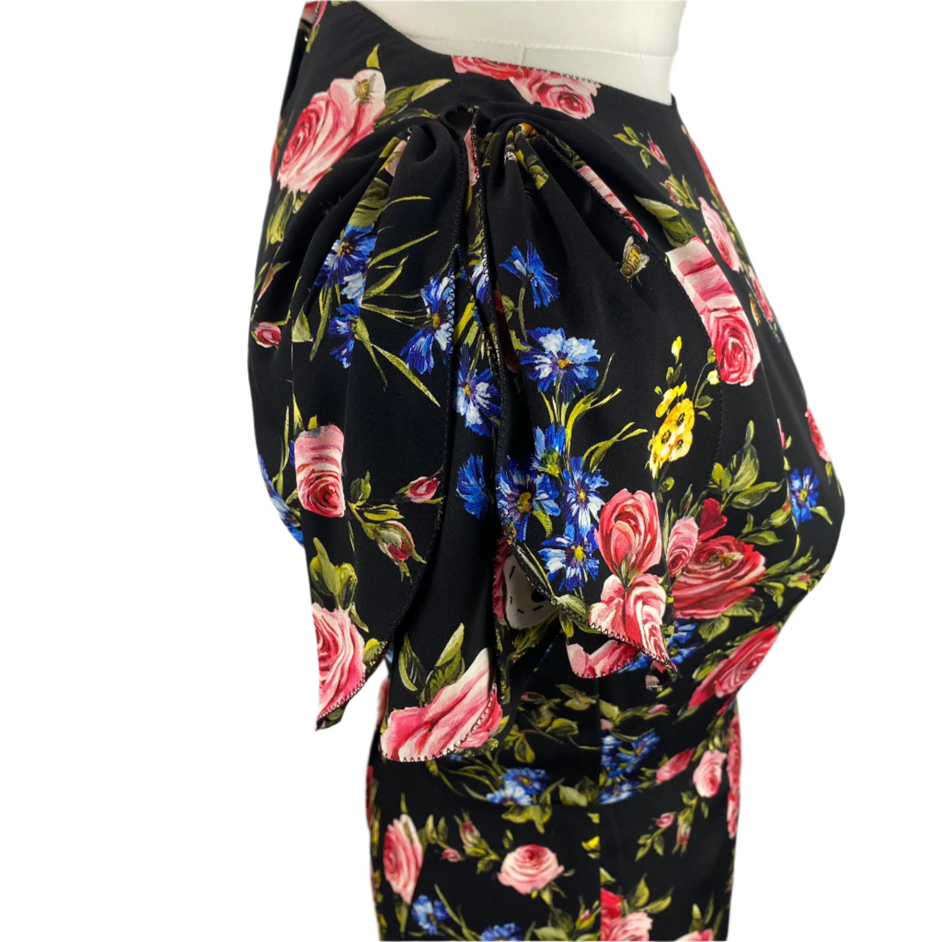 Dolce & Gabbana Black Rose Print Stretch Silk Dress S