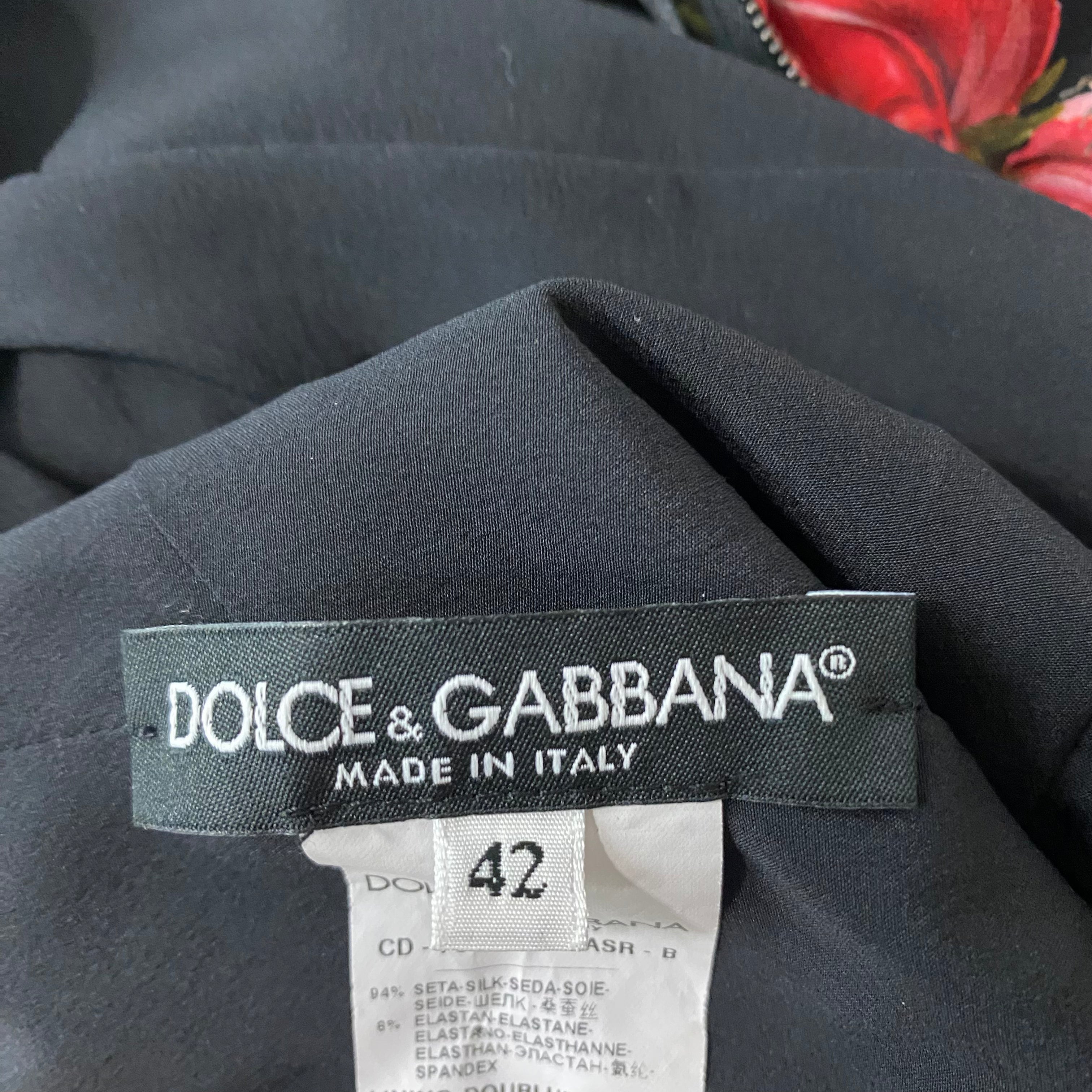 Dolce & Gabbana Black Rose Print Stretch Silk Dress S