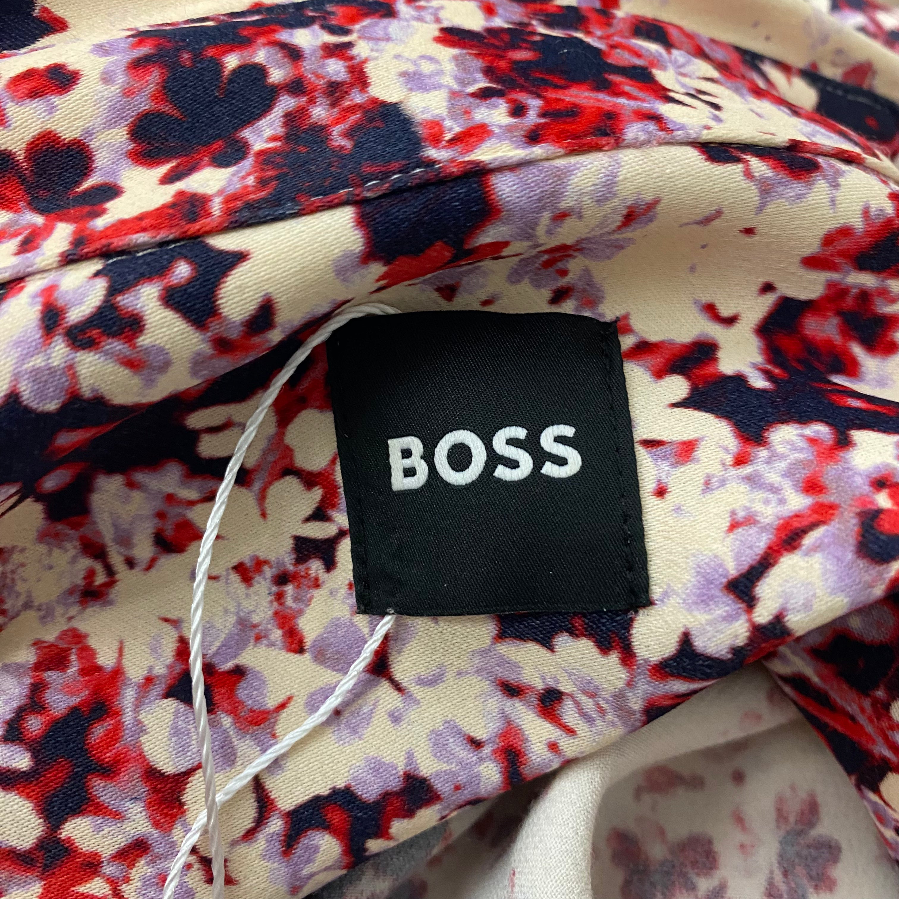 Hugo Boss Cream & Ruby Floral Print Satin Shirtdress L