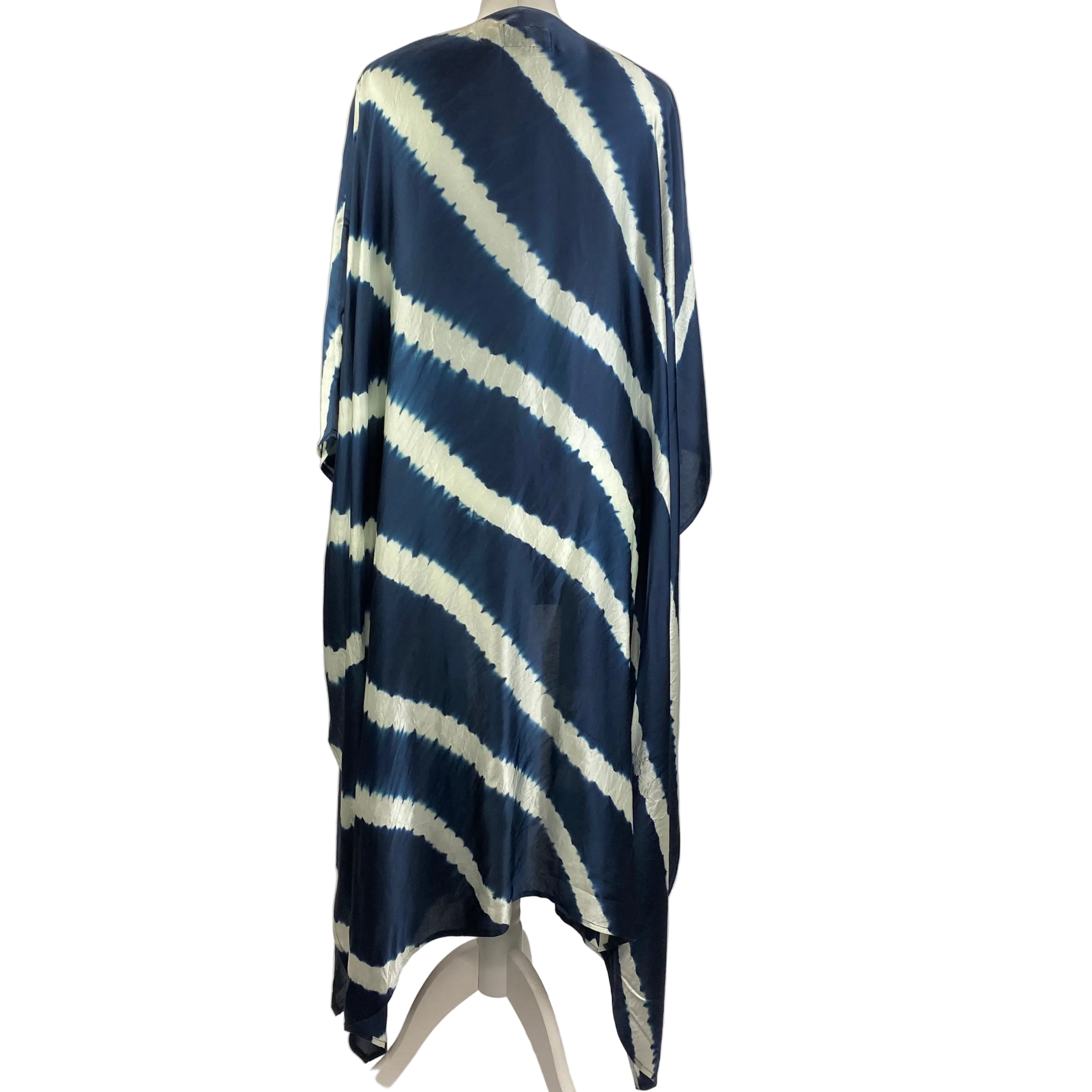 Eskander New £700 Navy & Cream Tie Dye Kimono Silk Coat O/S