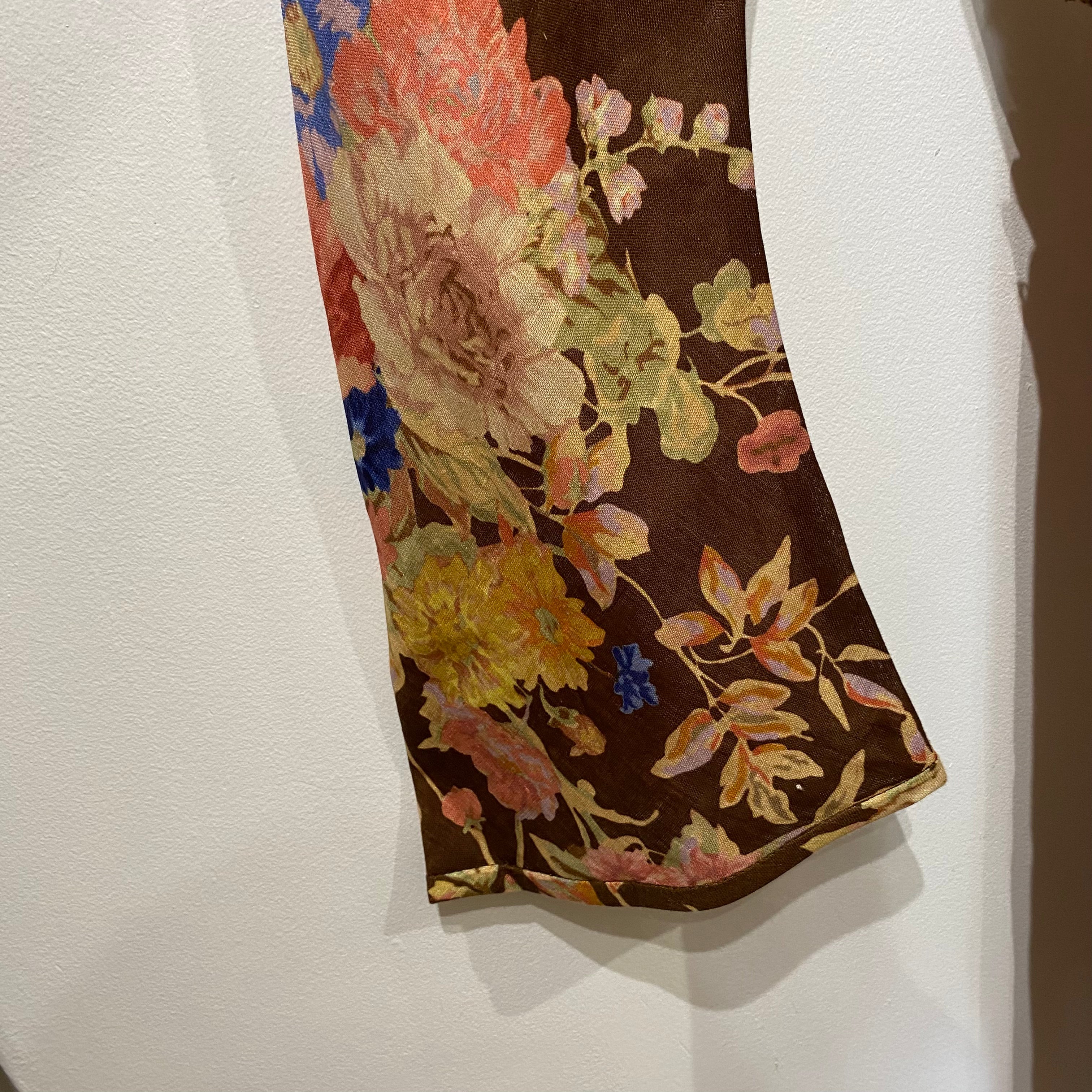 Zimmermann New £695 Chocolate Floral Linen Maxi Dress S