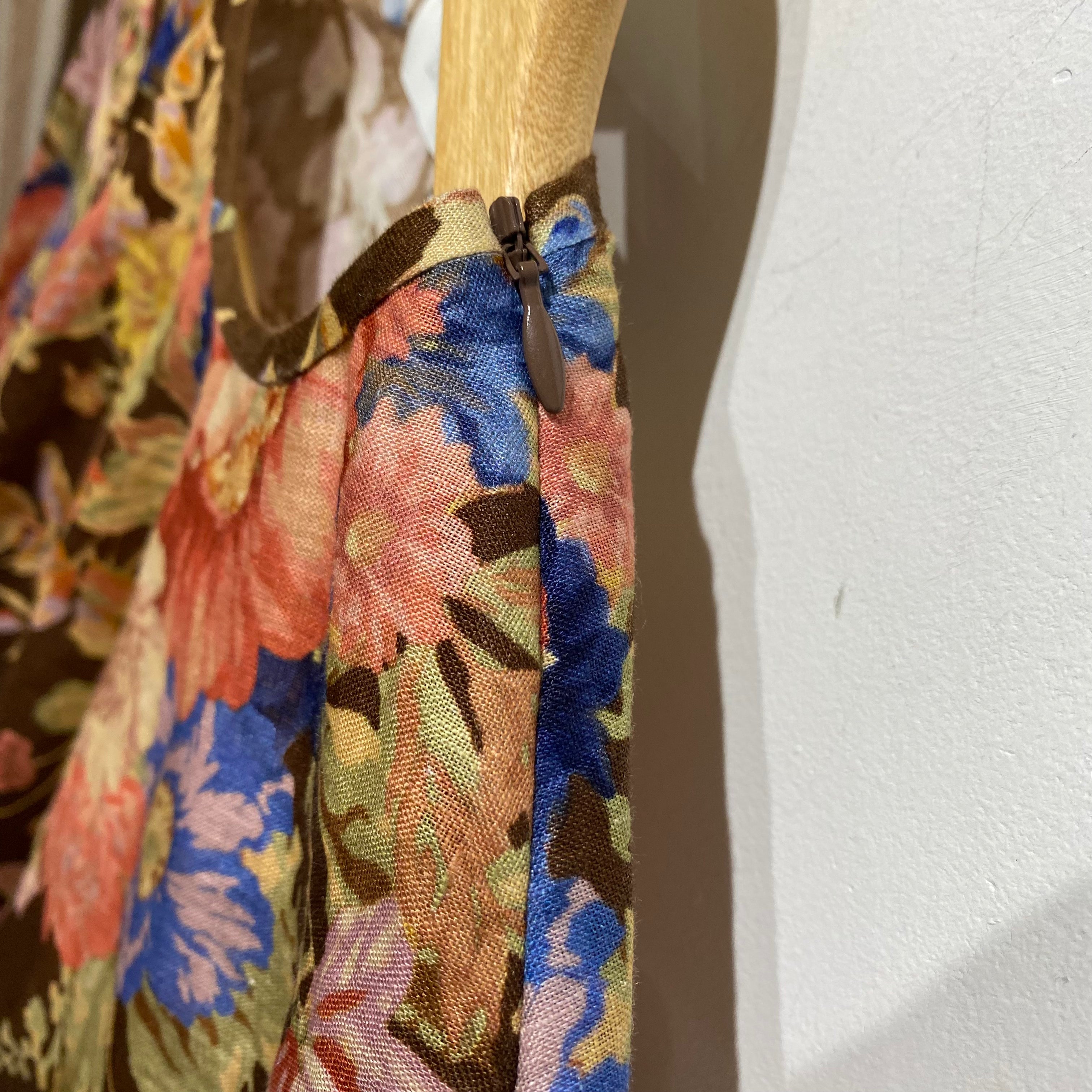 Zimmermann New £695 Chocolate Floral Linen Maxi Dress S
