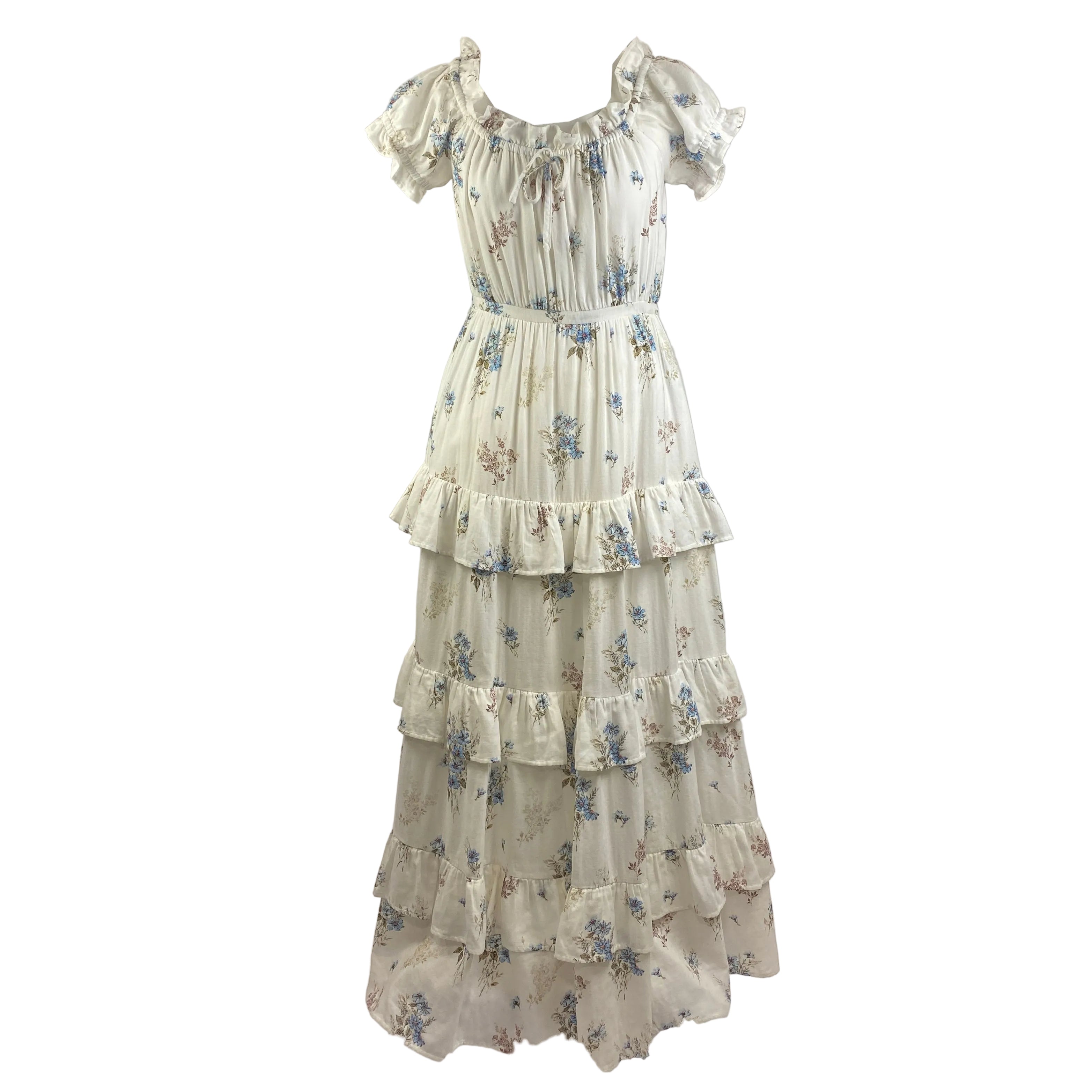 Meadows New £235 Ecru & Blue Floral Jersey Maxi Dress M