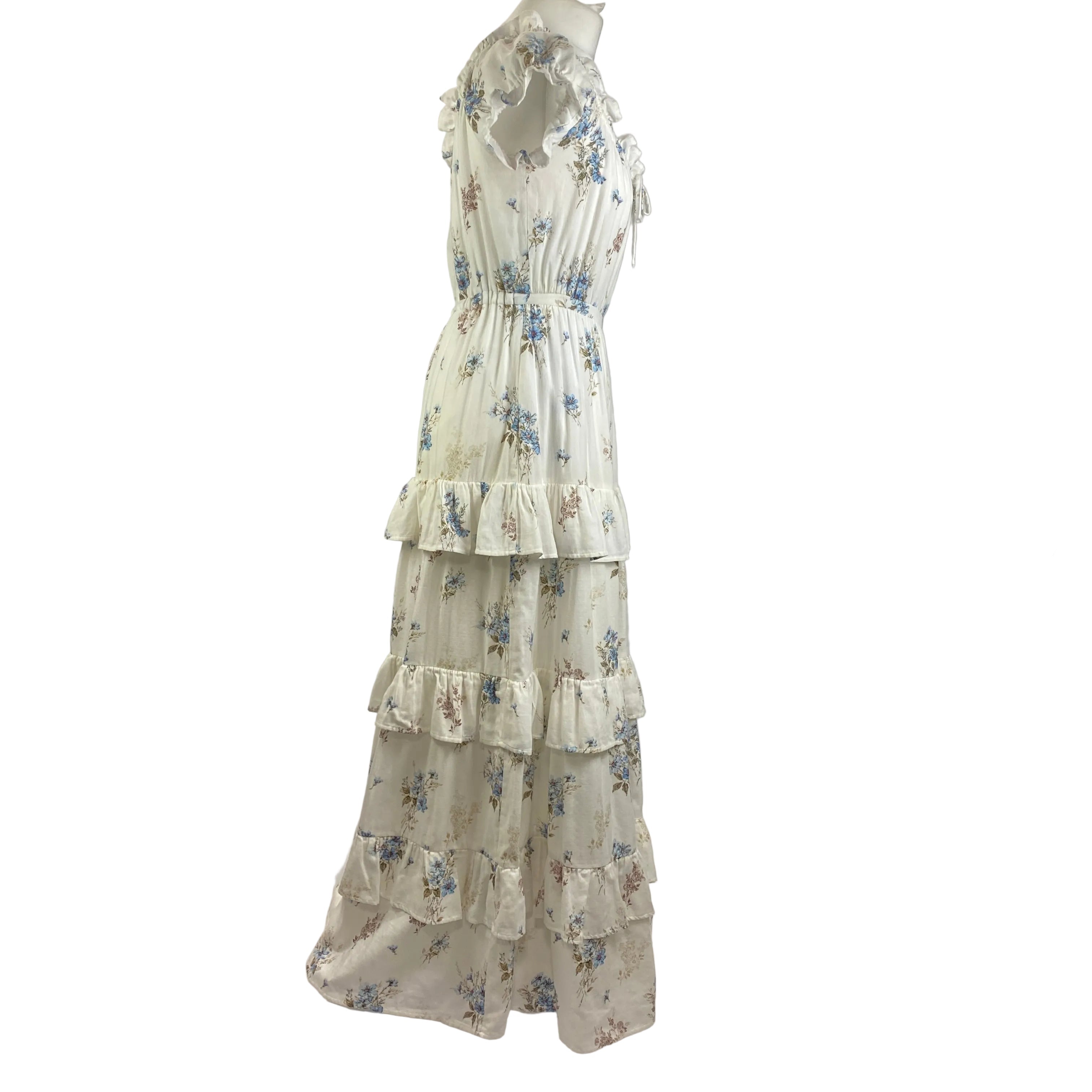 Meadows New £235 Ecru & Blue Floral Jersey Maxi Dress M