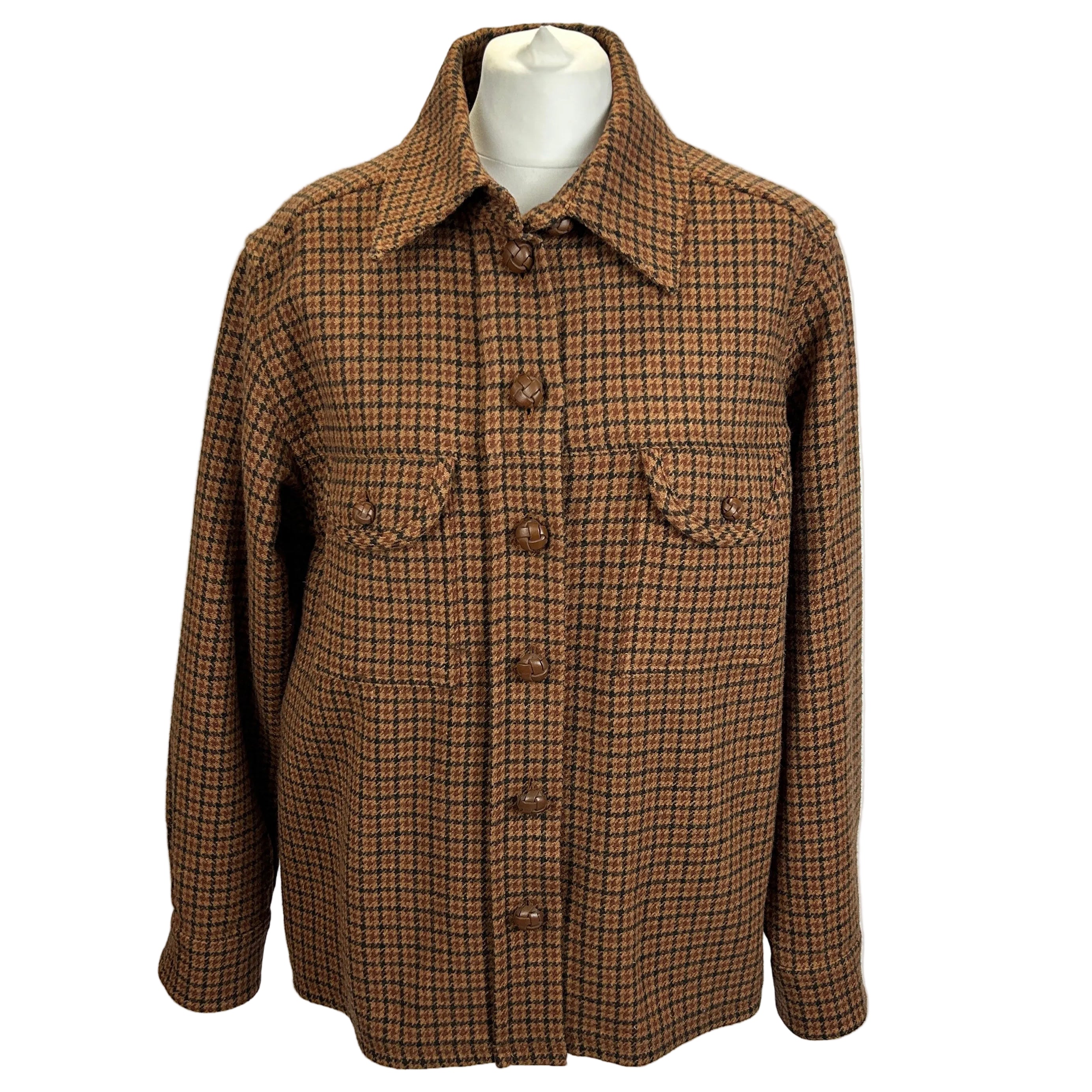 Blaze Milano Tan Puppytooth Wool Shirt Jacket XS/S/M