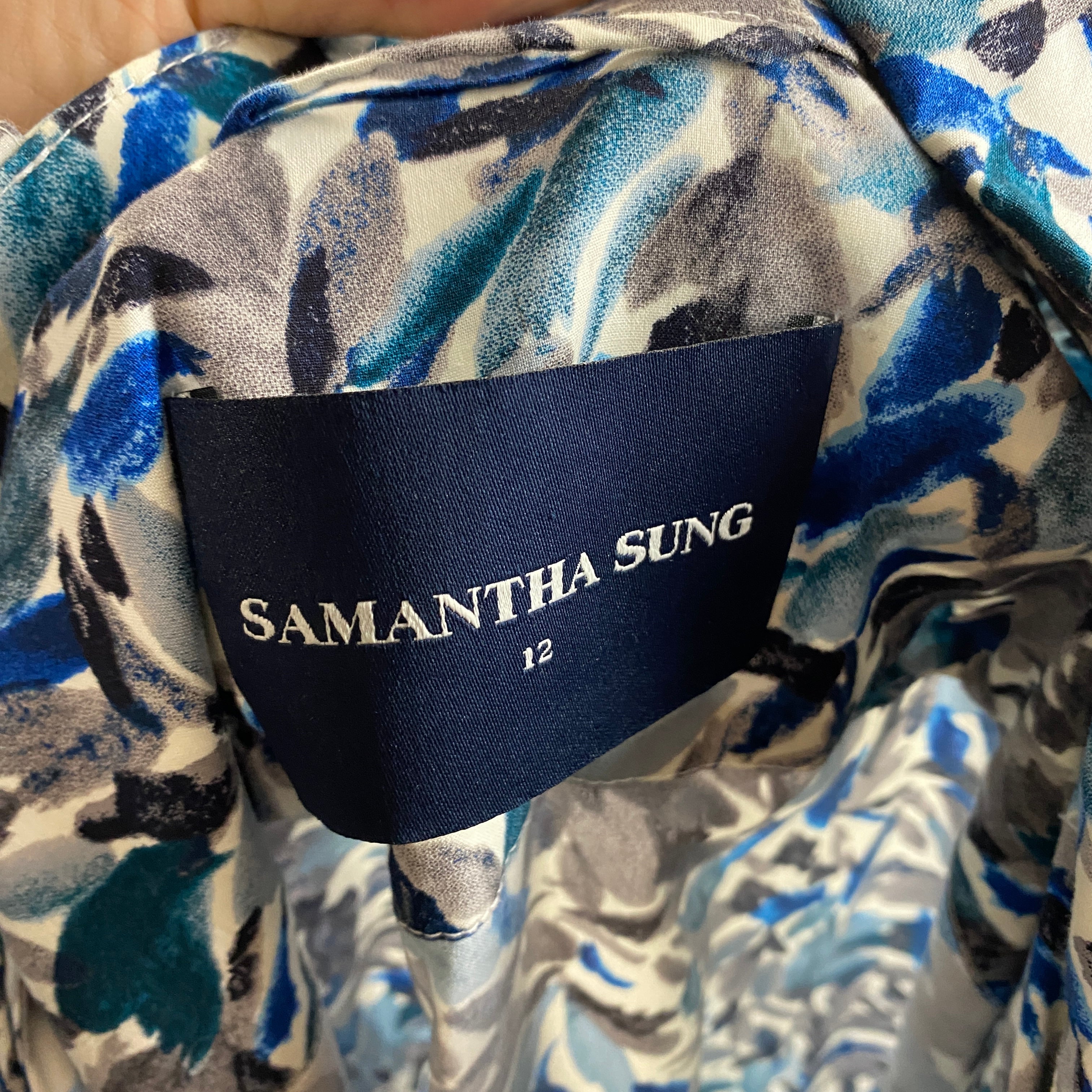 Samantha Sung £1450 Blue Teal Aster Floral Shirtdress XL Dress