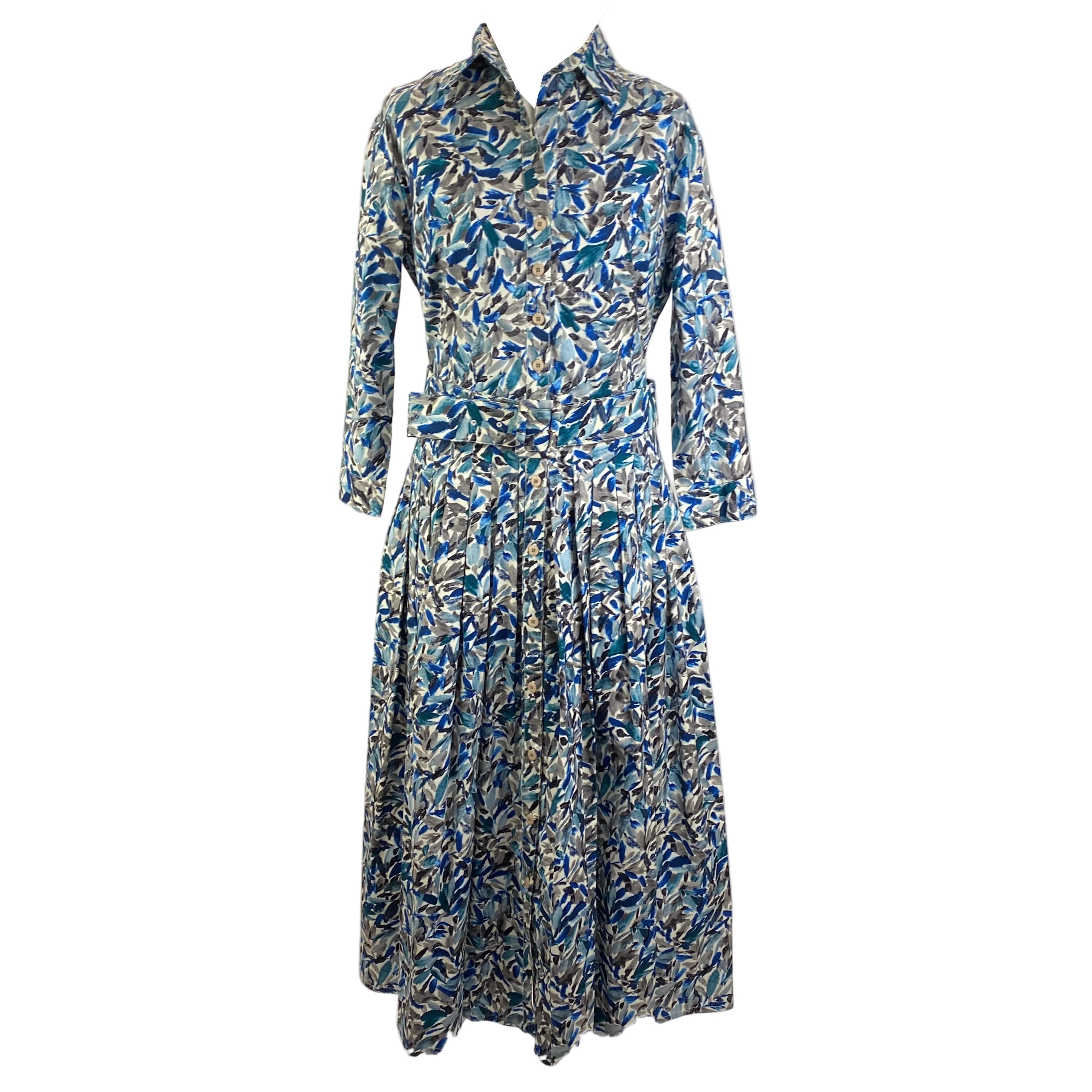 Samantha Sung £1450 Blue Teal Aster Floral Shirtdress XL Dress
