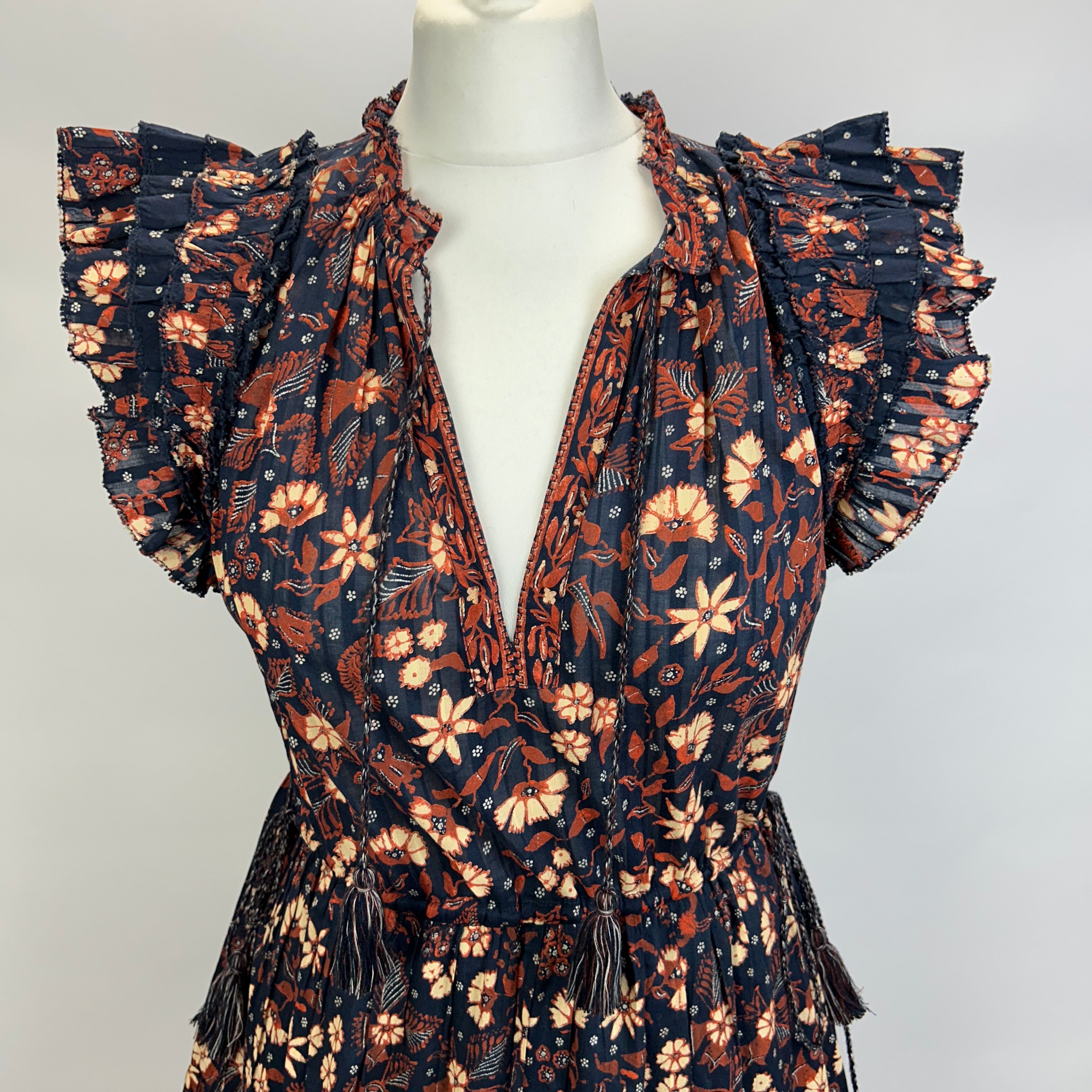 Ulla Johnson New Navy & Terracotta Batik Cotton Dress XS