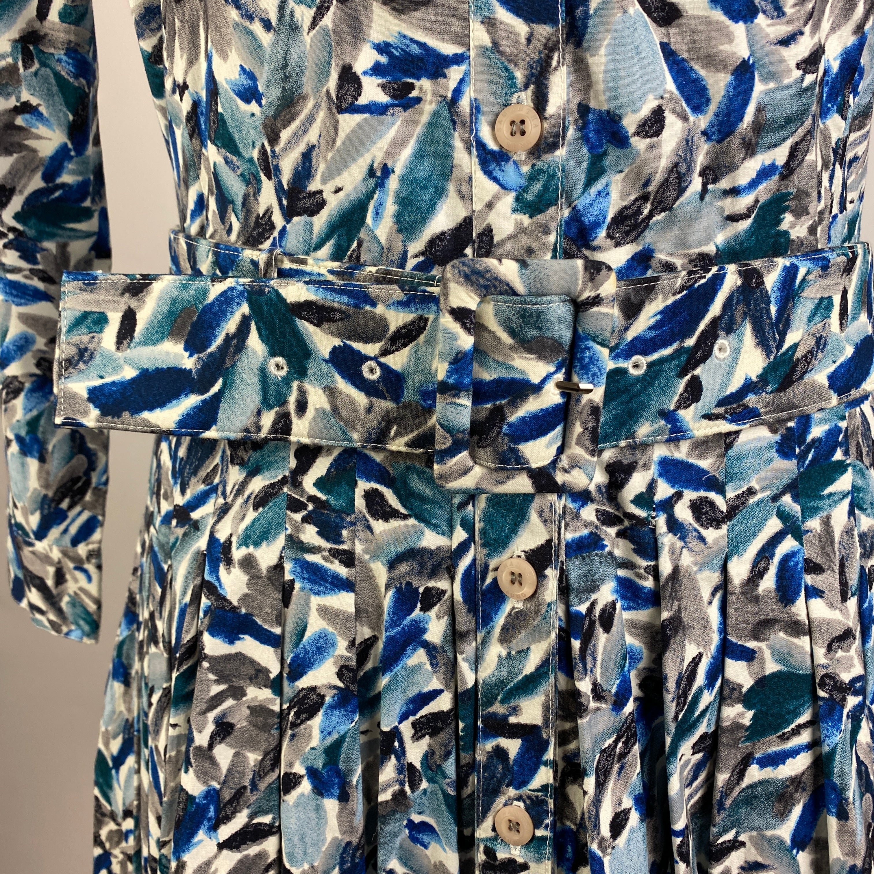 Samantha Sung £1450 Blue Teal Aster Floral Shirtdress XL Dress